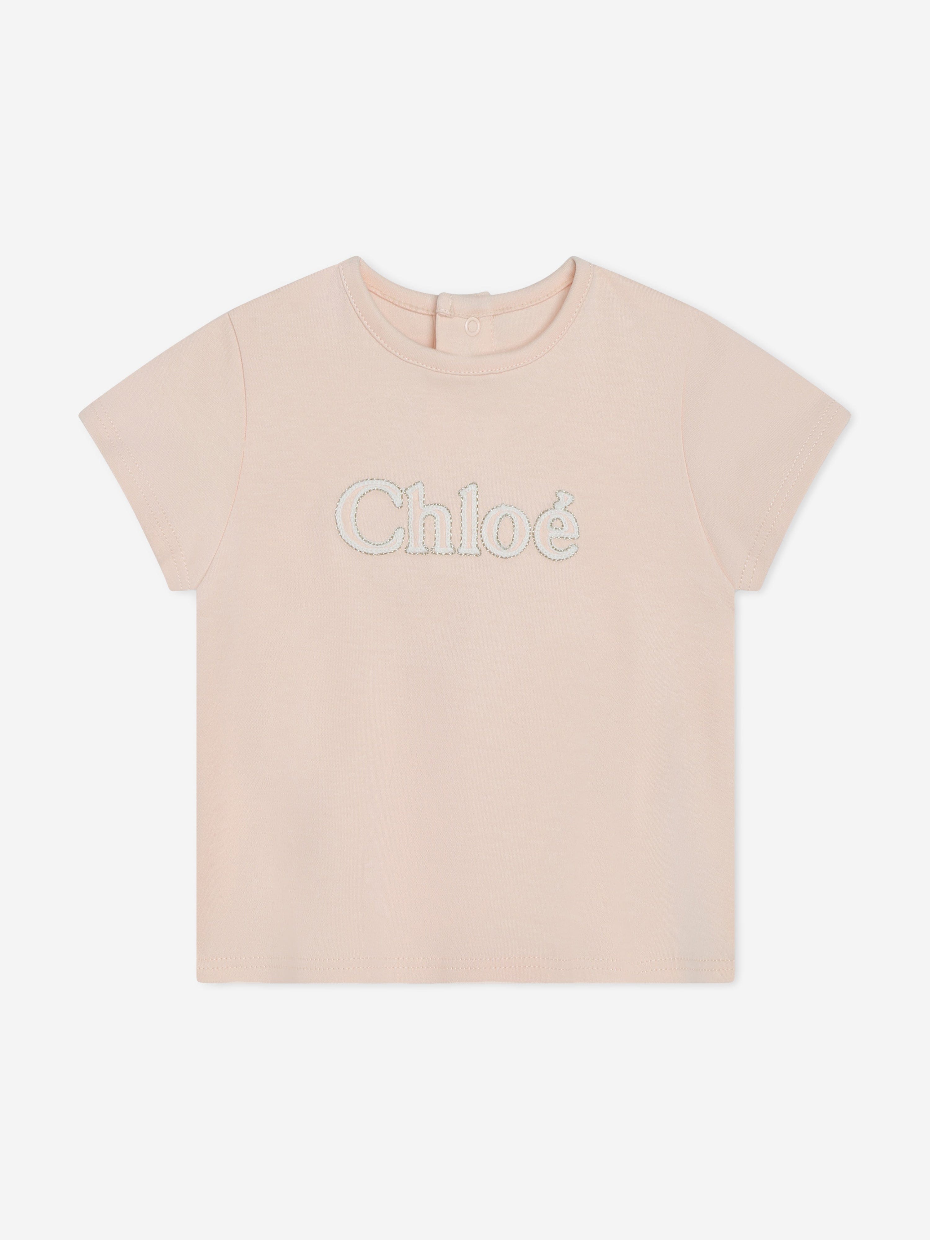 Chloé Baby Girls Embroidered Logo T-Shirt in Pink