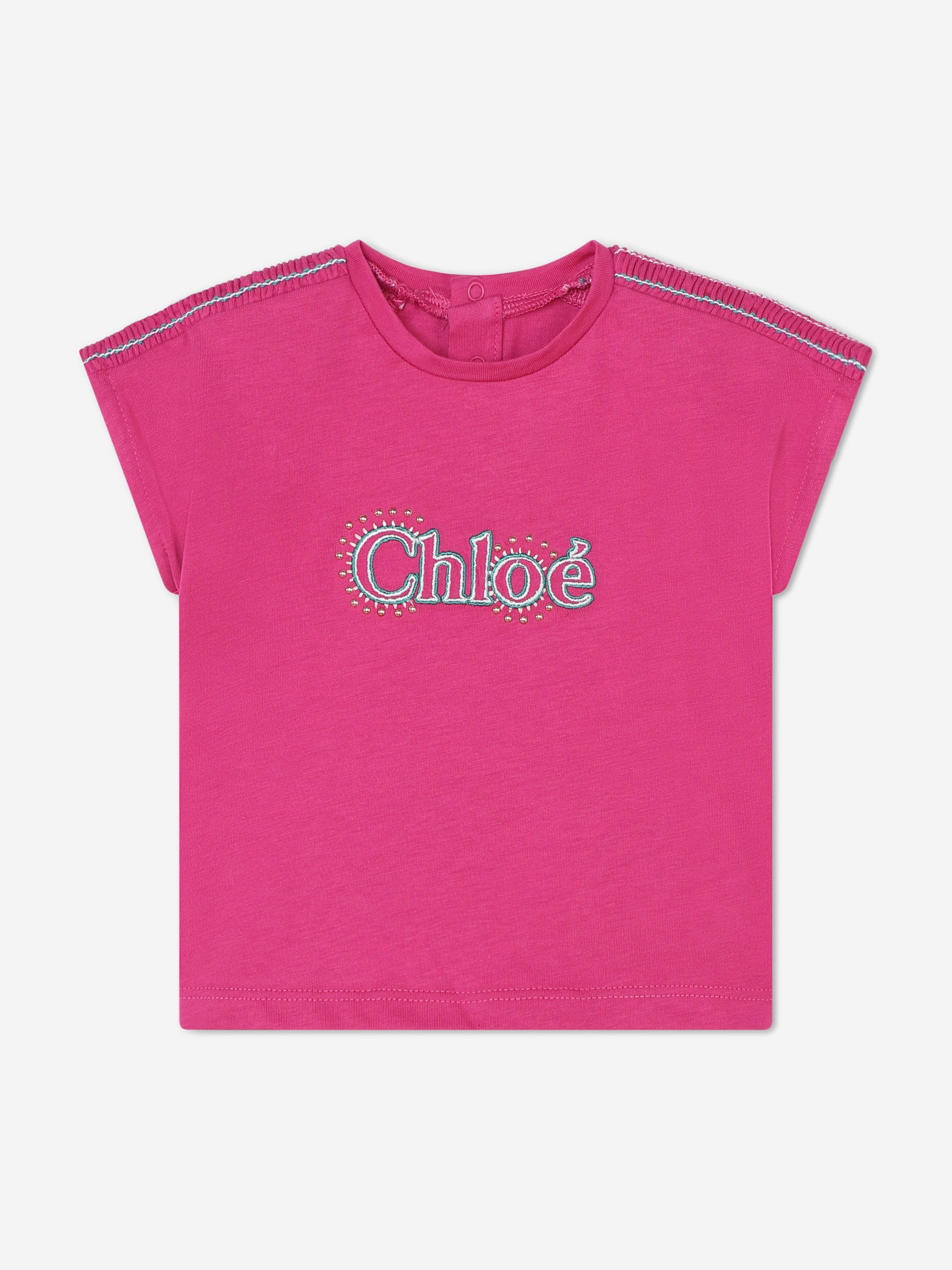 Chloé Baby Girls Embroidered Logo T-Shirt in Pink