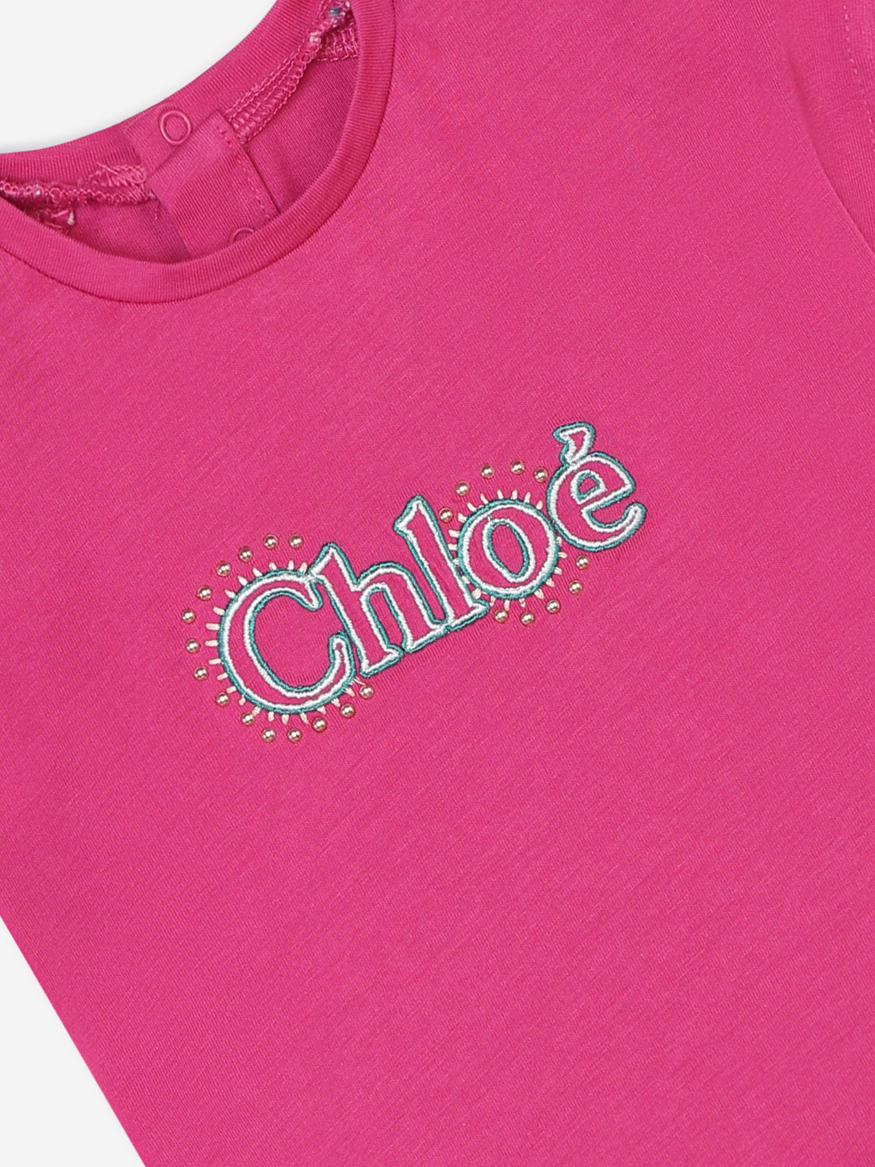 Chloé Baby Girls Embroidered Logo T-Shirt in Pink