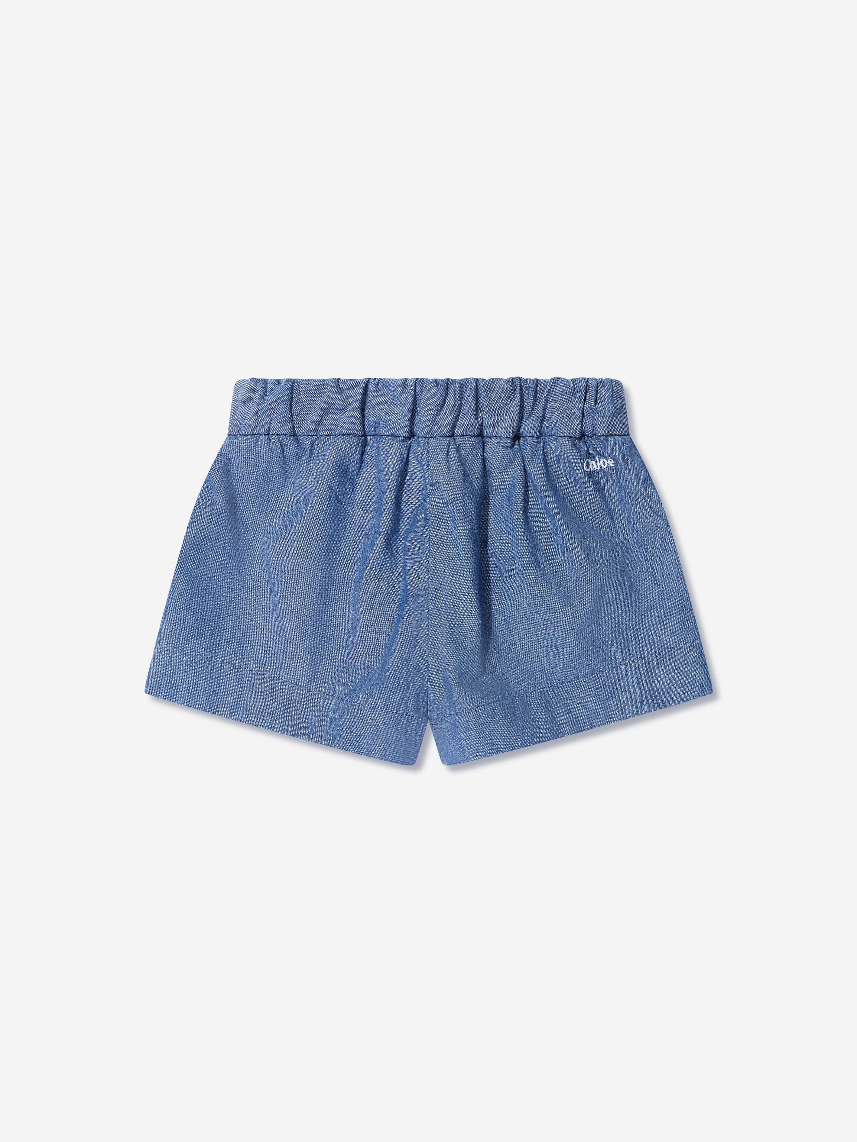 Chloé Baby Girls Chambray Embroidered Shorts in Blue