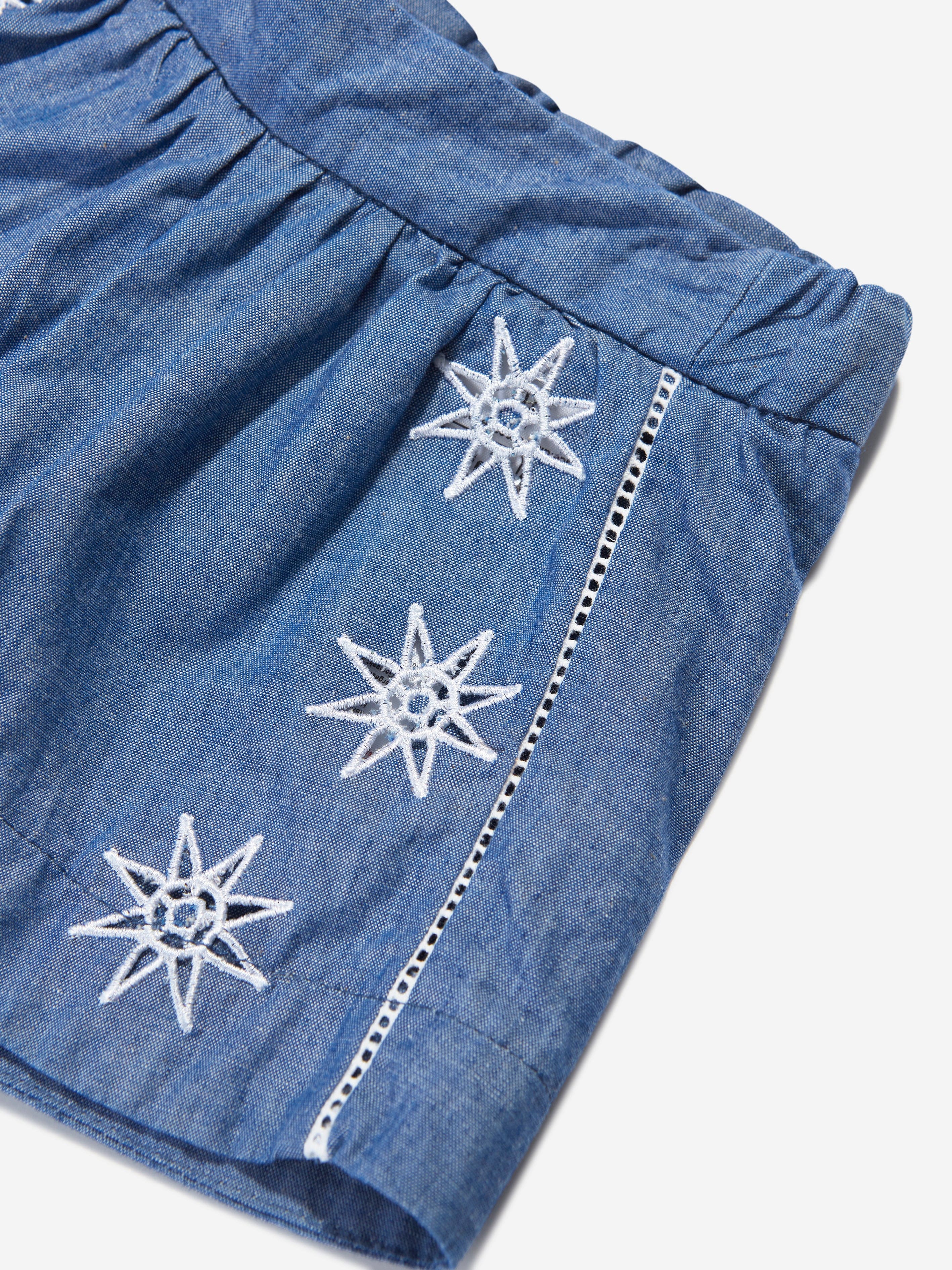 Chloé Baby Girls Chambray Embroidered Shorts in Blue