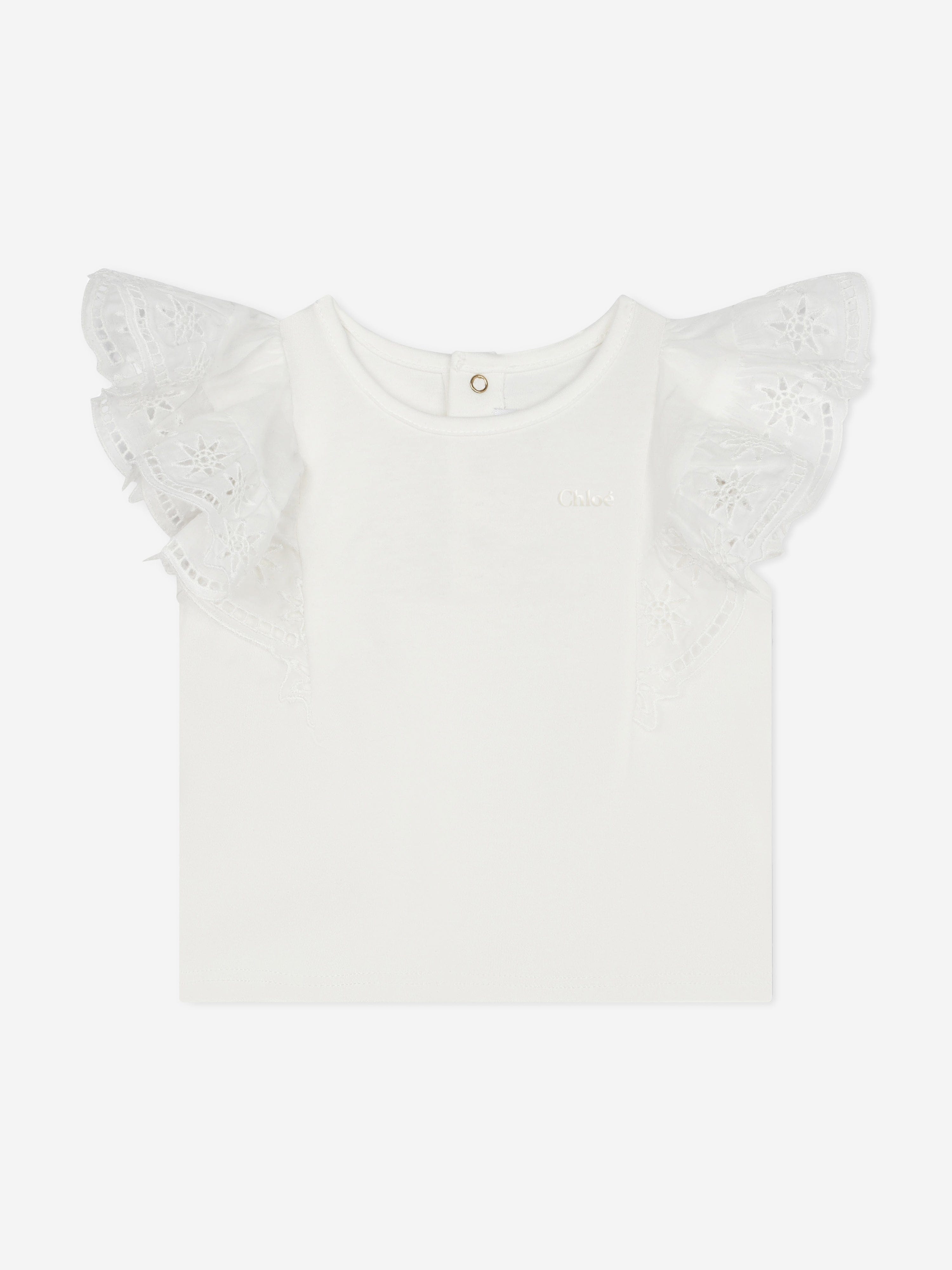 Chloé Baby Girls Embroidered Ruffle T-Shirt in White