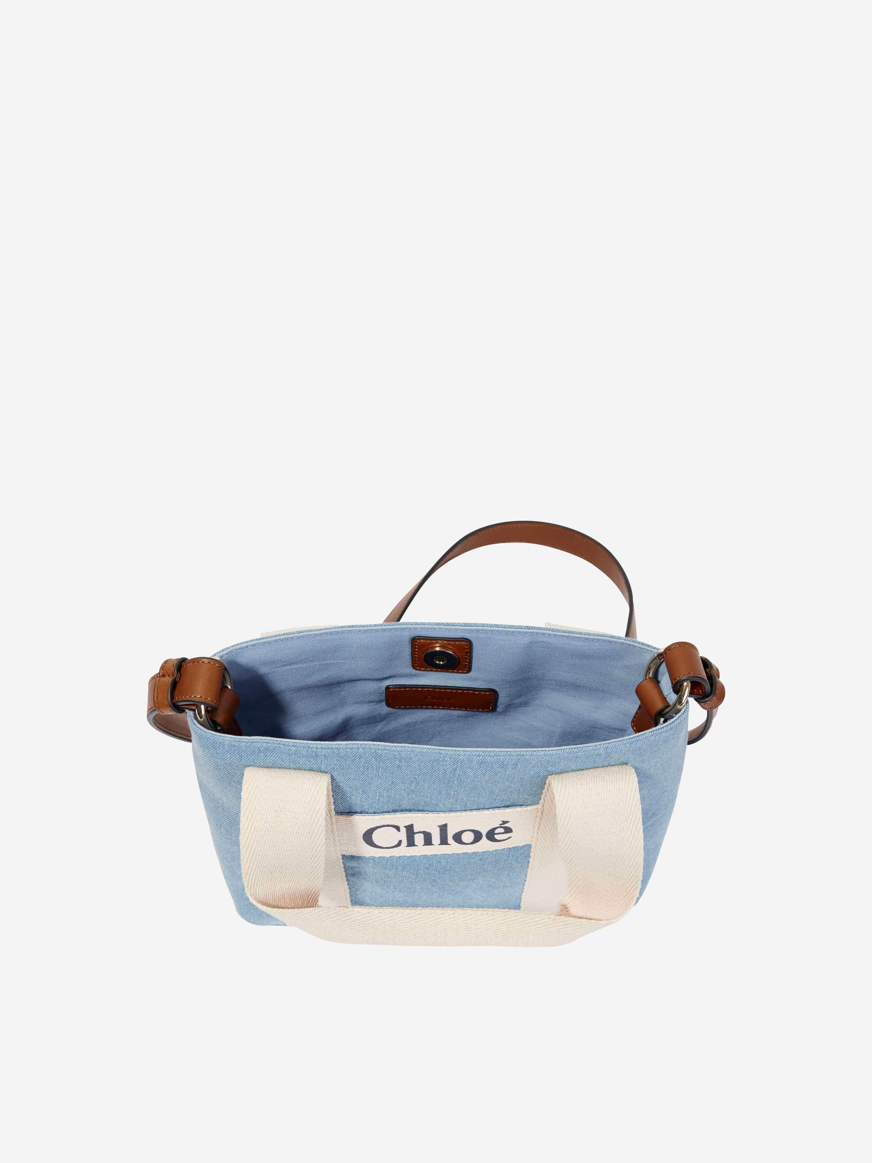 Chloé Girls Denim Logo Shoulder Bag in Blue (25cm)