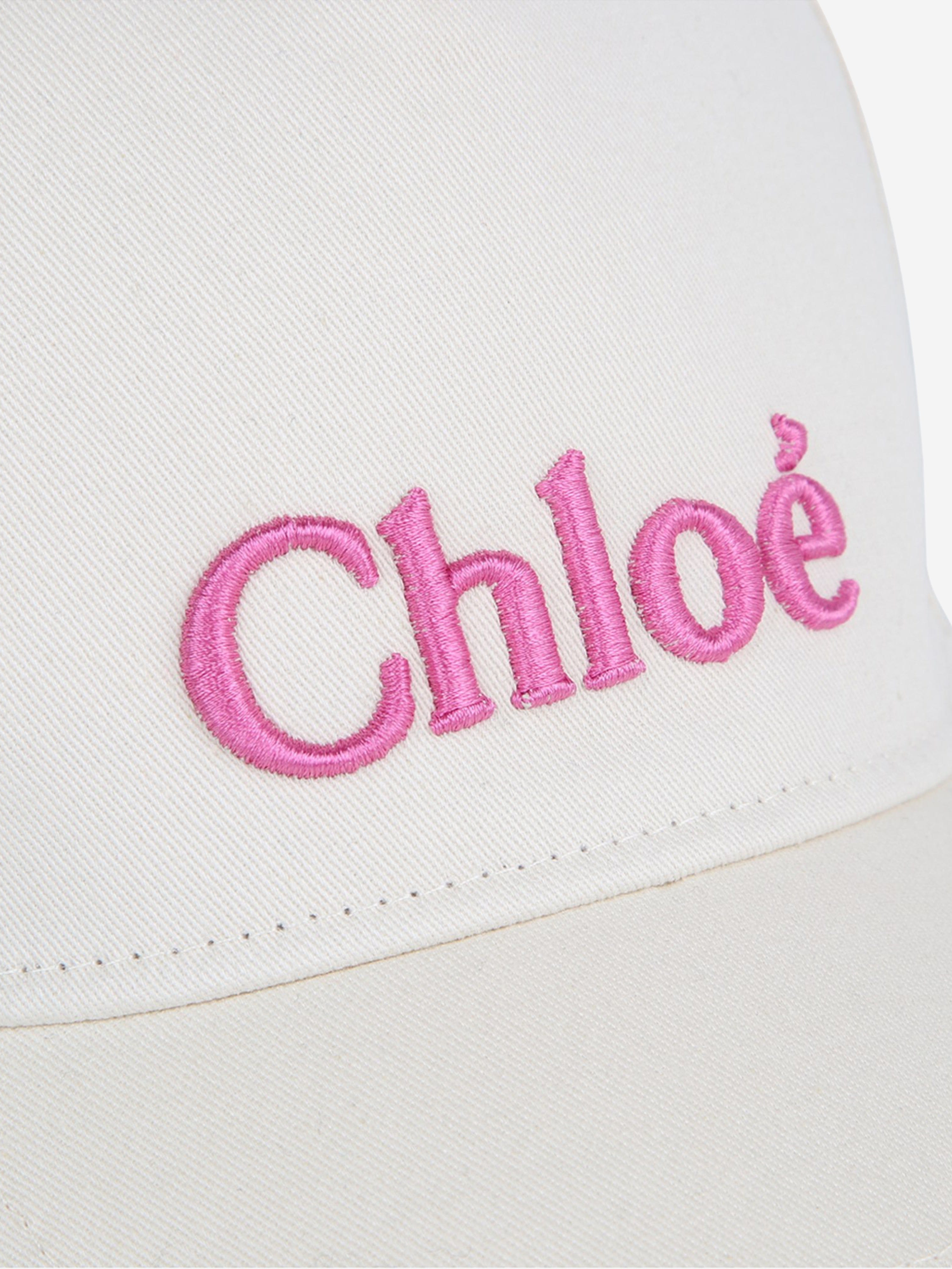 Chloé Girls Embroidered Logo Cap in Ivory