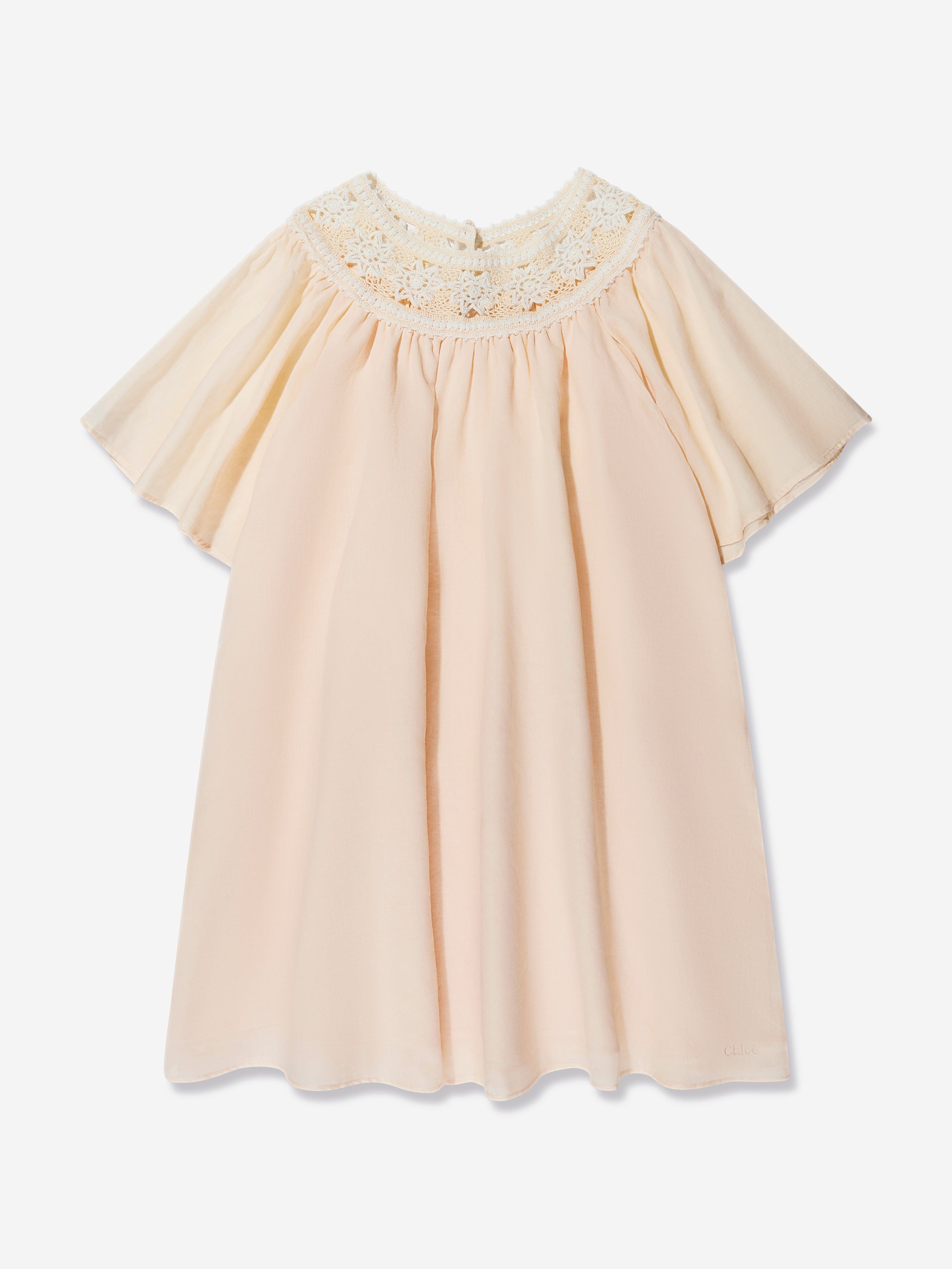 Chloé Girls Crocheted Lace Collar Dress in Pink