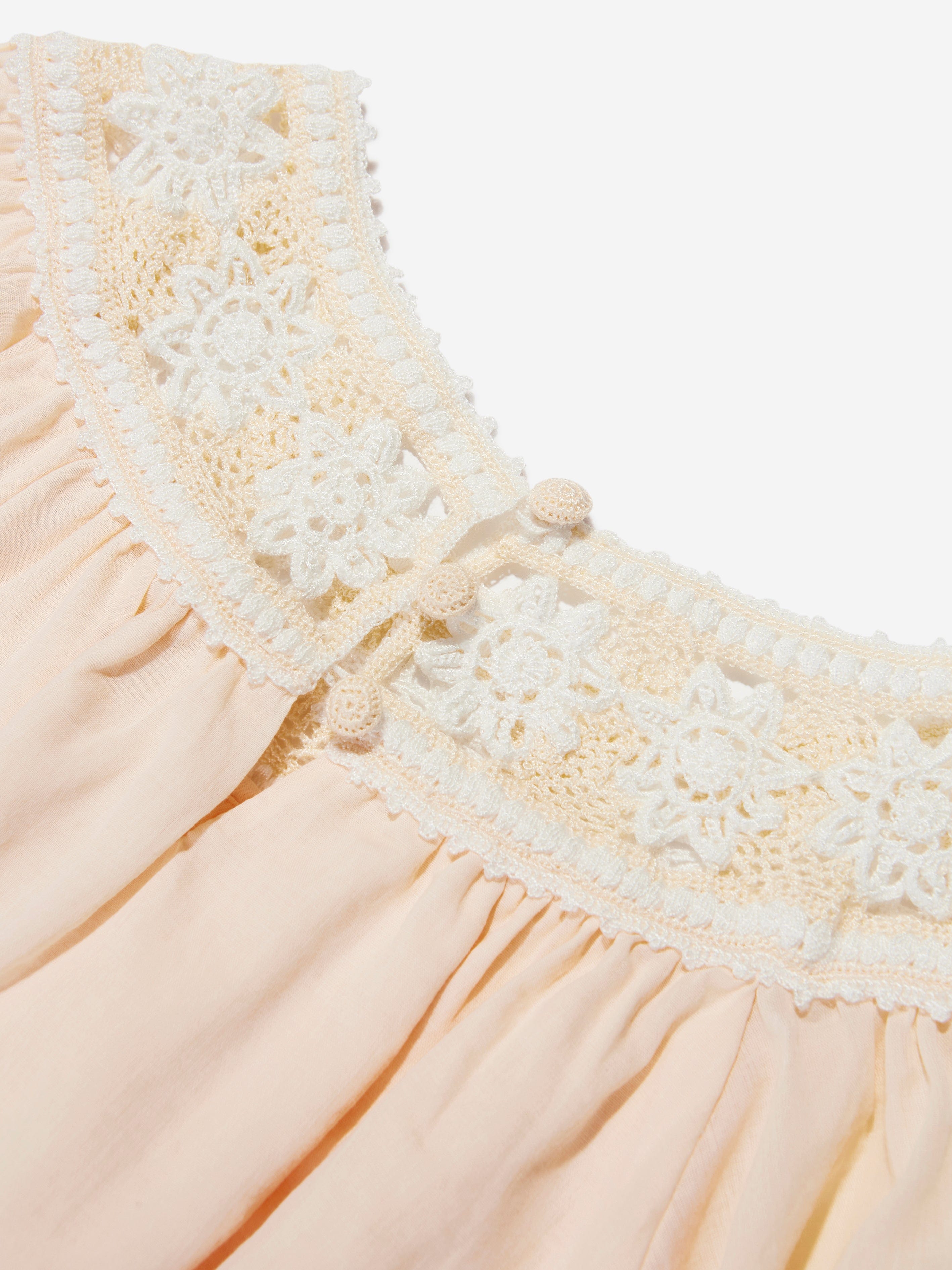 Chloé Girls Crocheted Lace Collar Dress in Pink