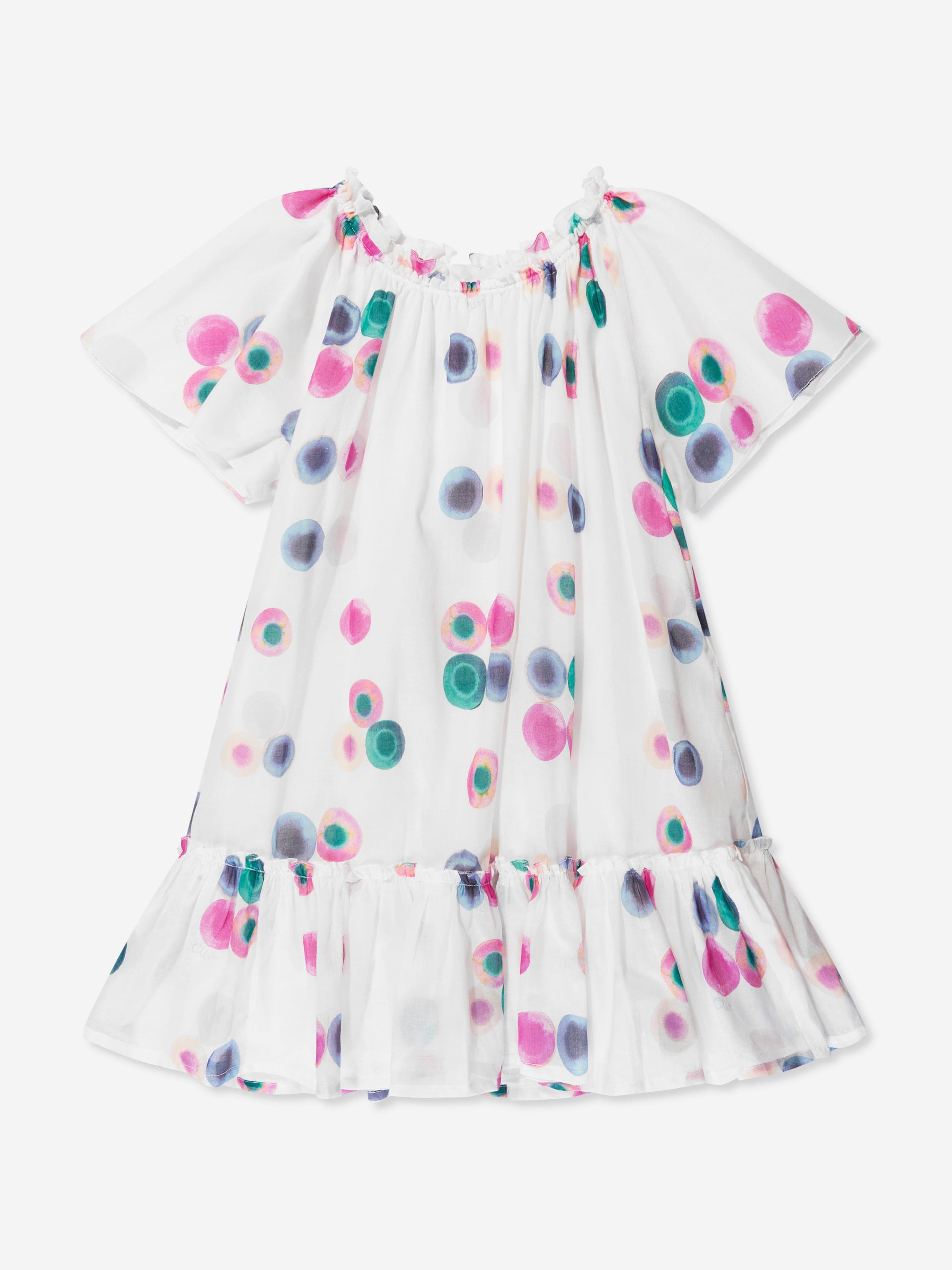 Chloé Girls Organic Cotton Spotted Dress in White