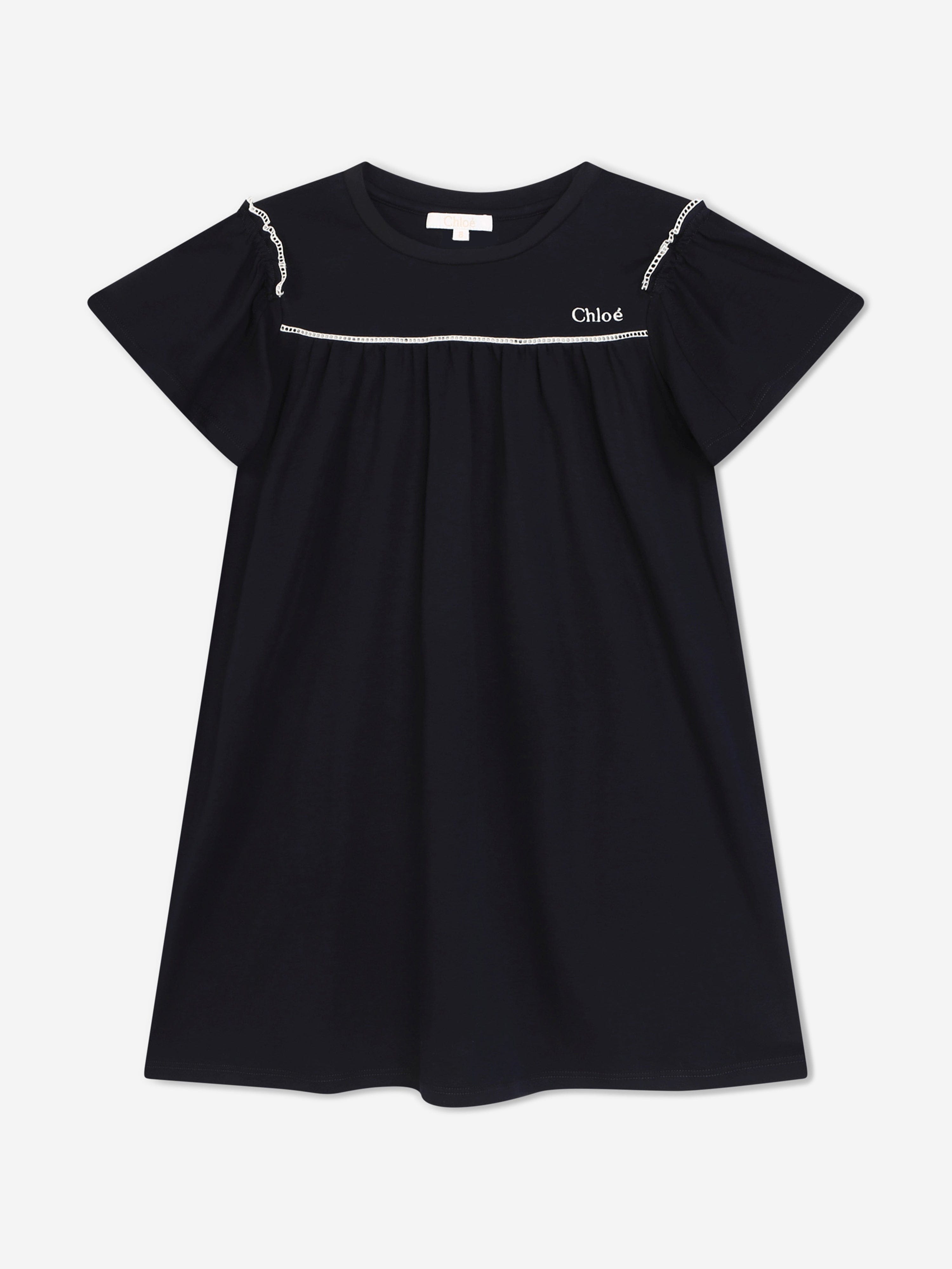 Chloé Girls Organic Cotton Dress in Navy