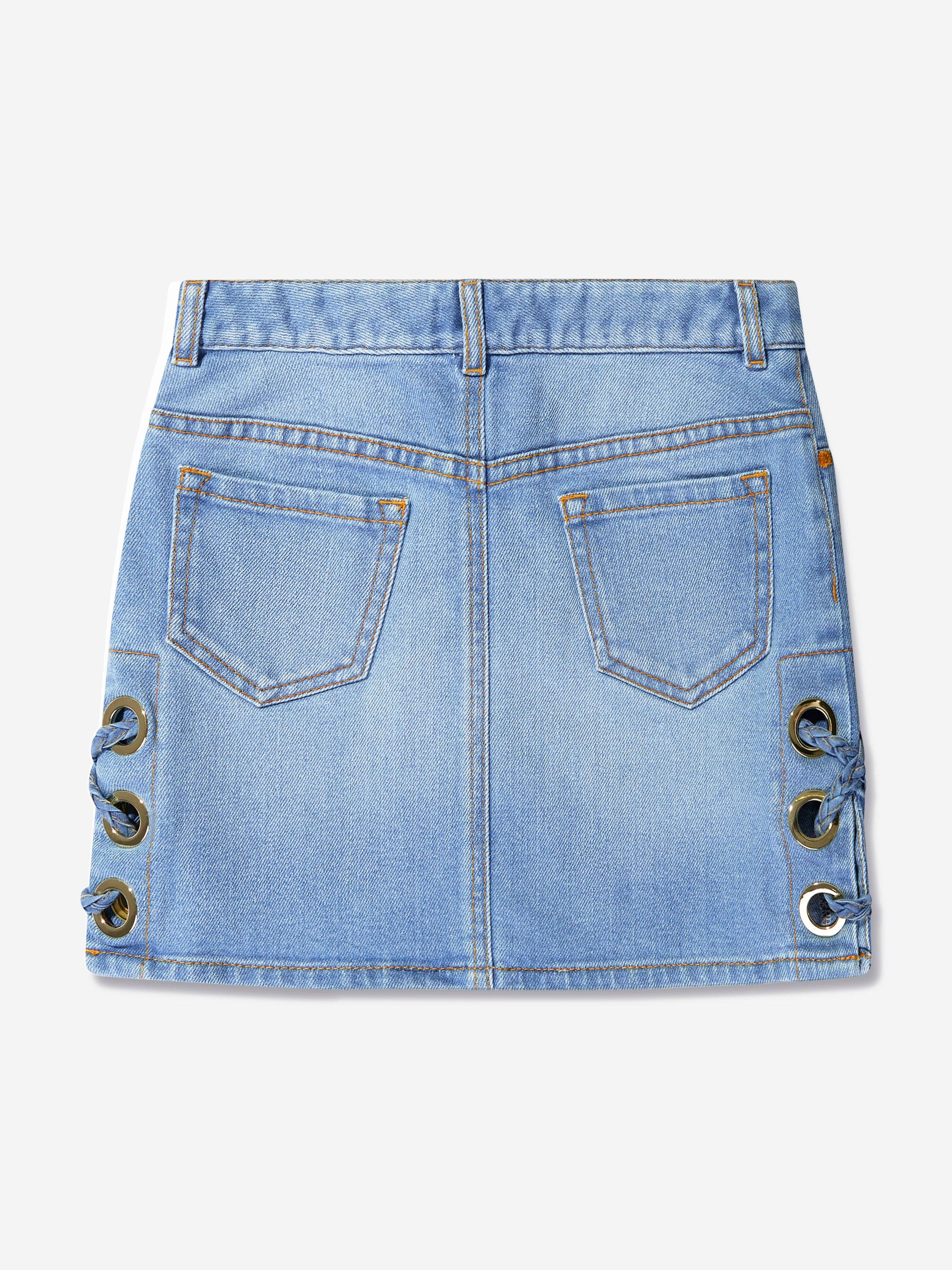 Chloé Girls Denim Braided Skirt in Blue