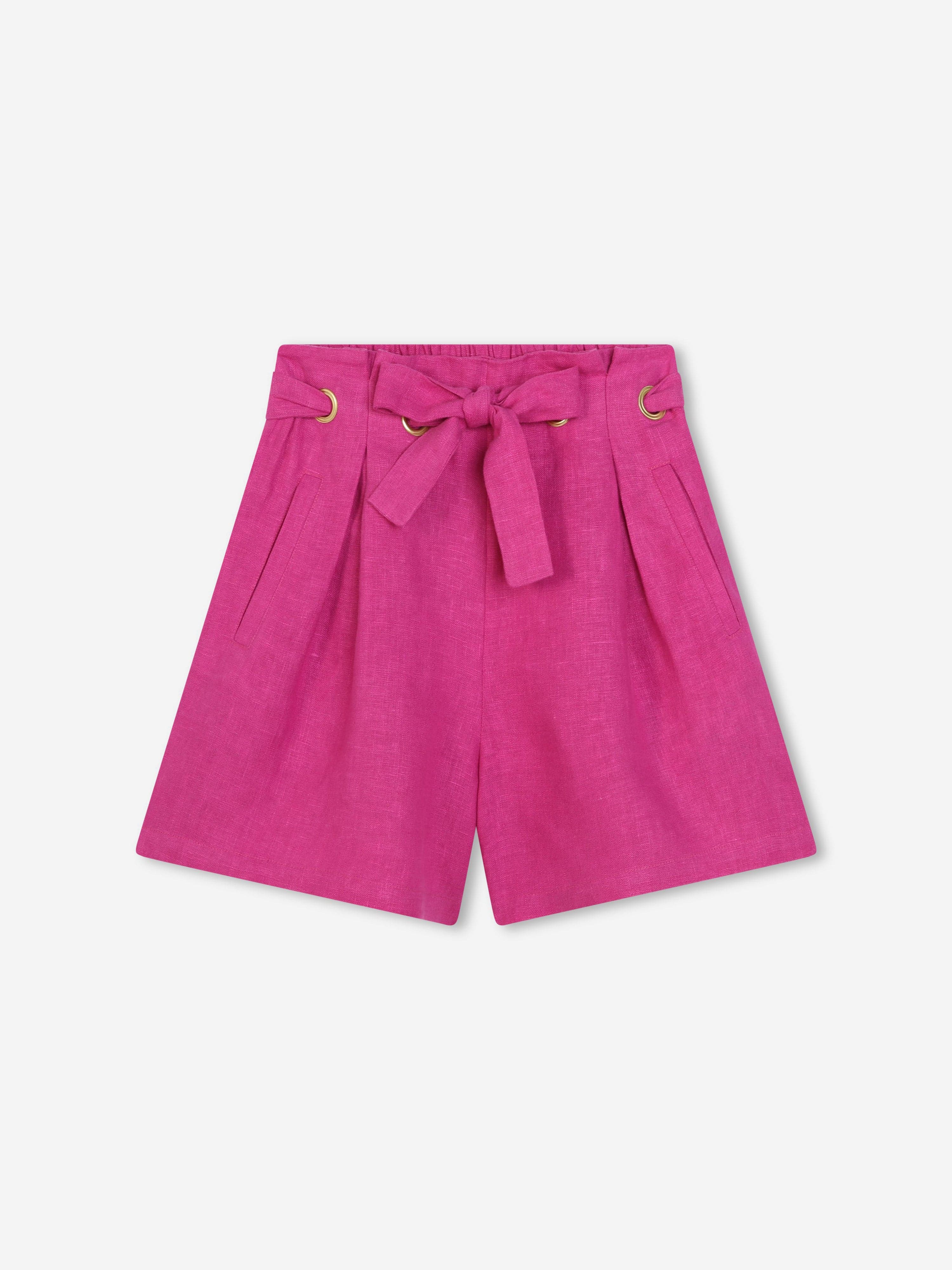 Chloé Girls Linen Belted Shorts in Pink