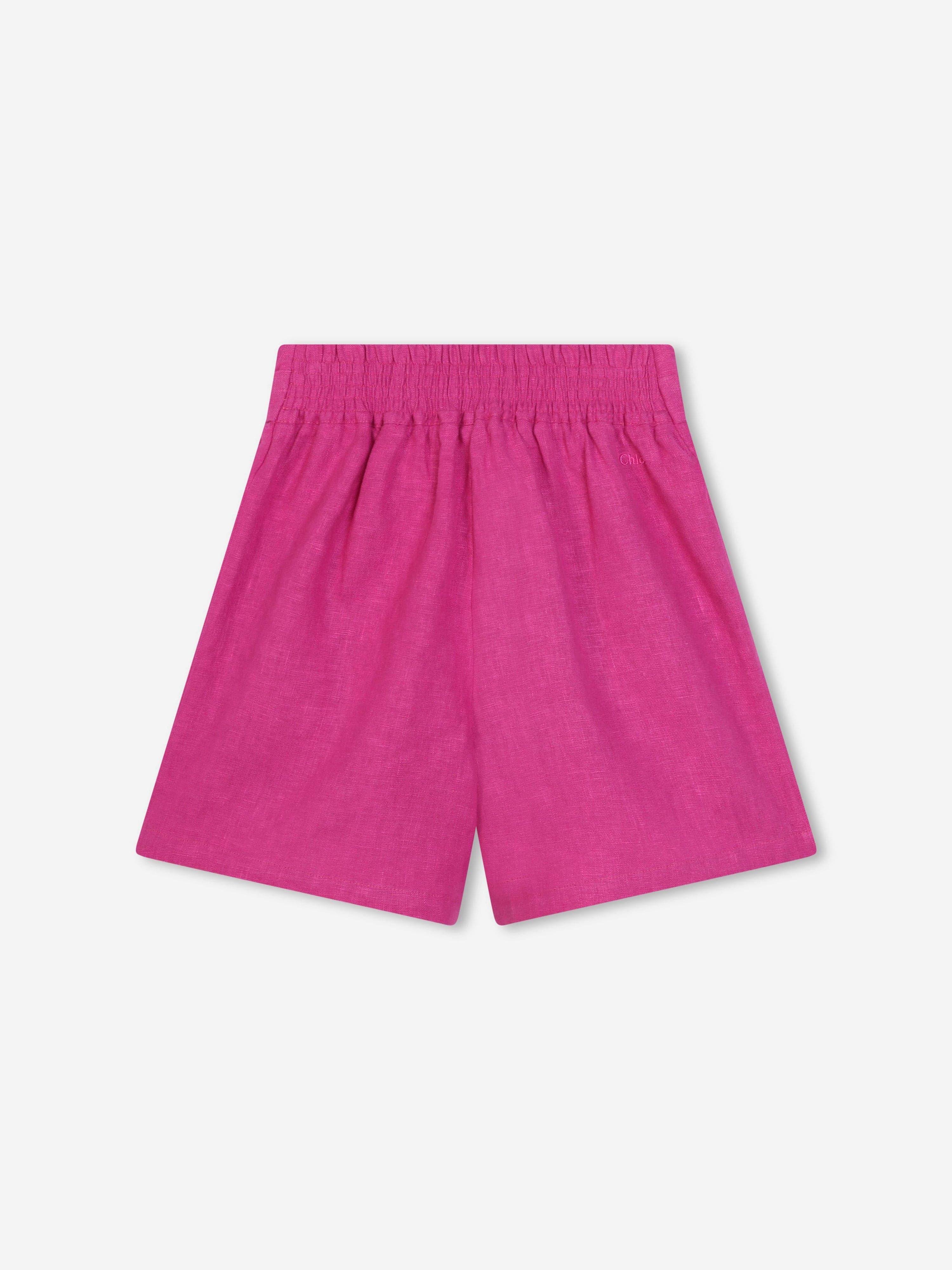 Chloé Girls Linen Belted Shorts in Pink