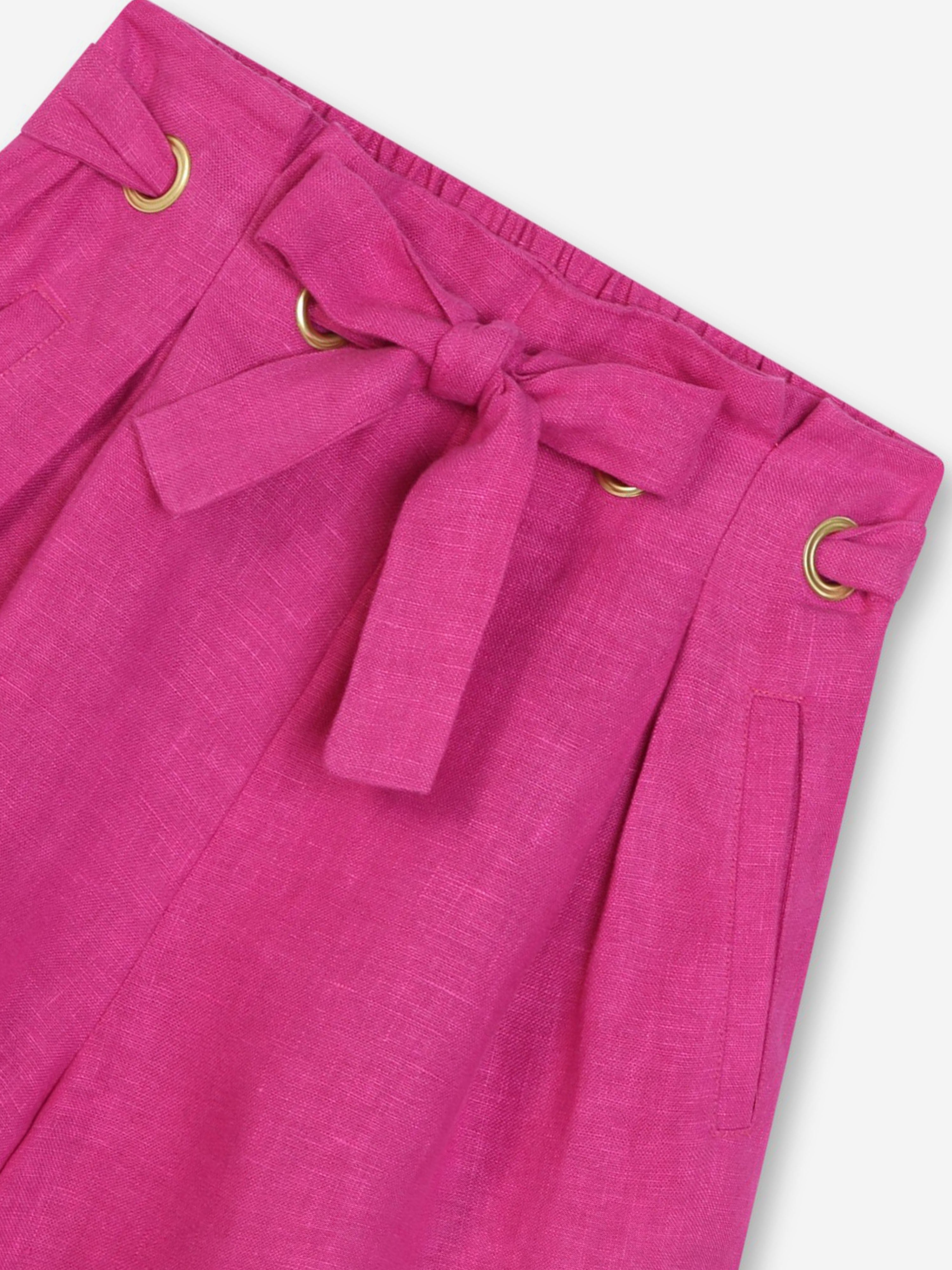 Chloé Girls Linen Belted Shorts in Pink