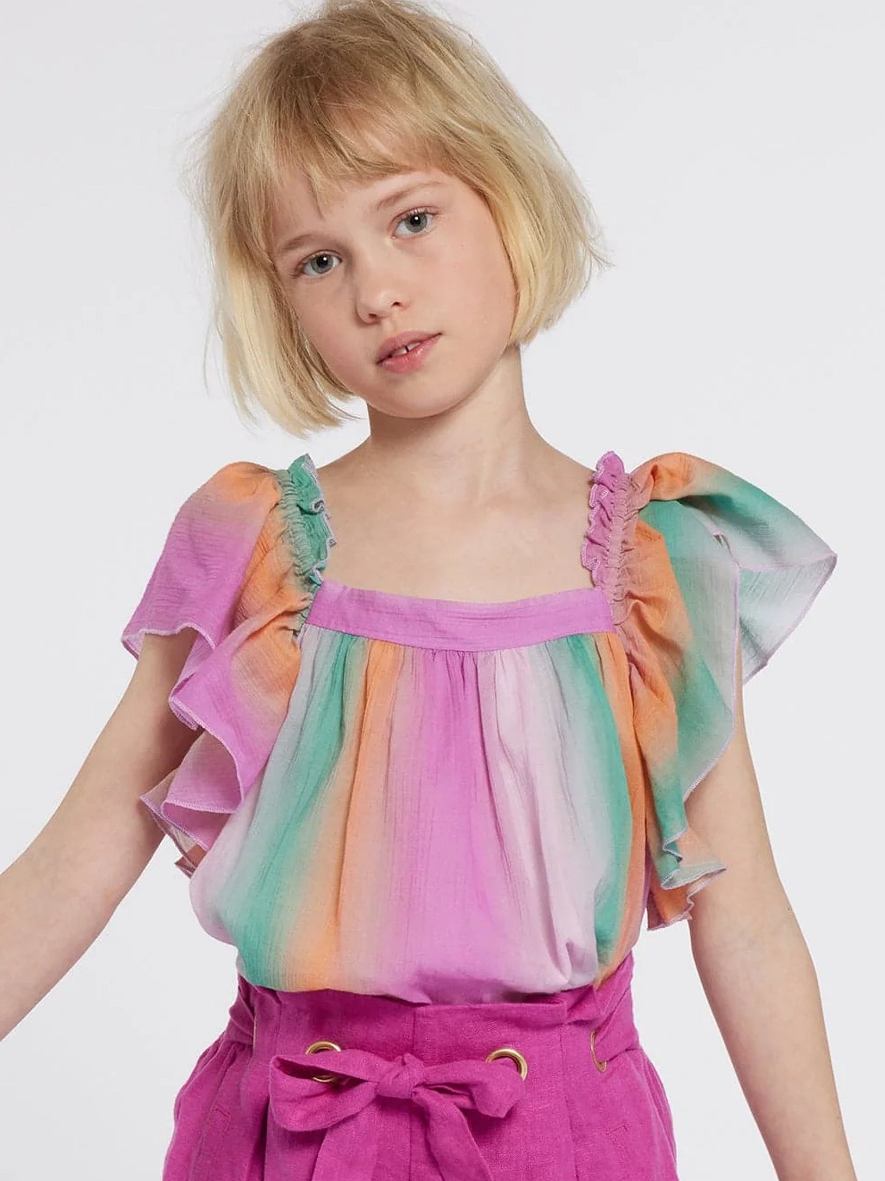 Chloé Girls Rainbow Ruffle Blouse in Multicolour