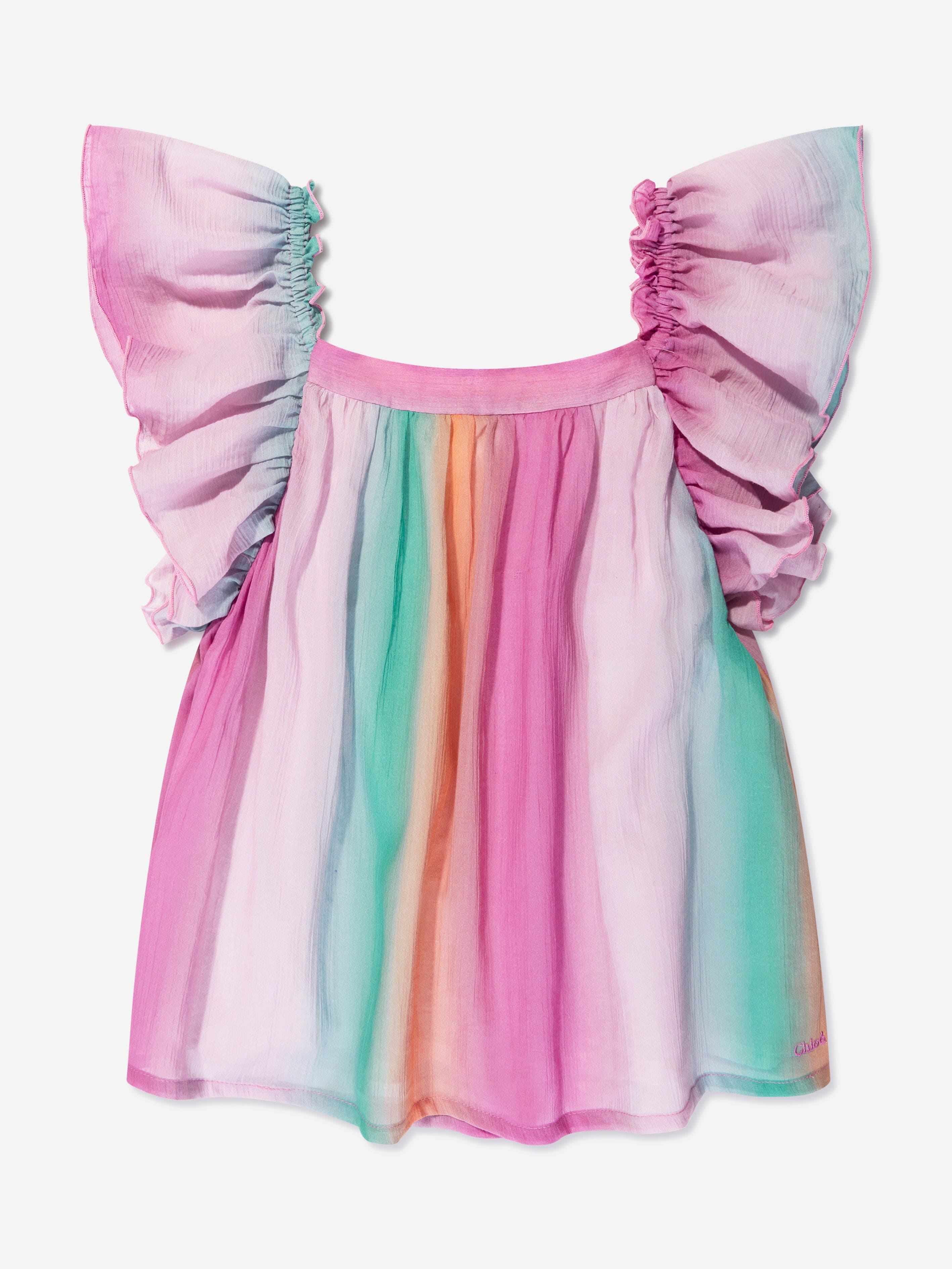 Chloé Girls Rainbow Ruffle Blouse in Multicolour