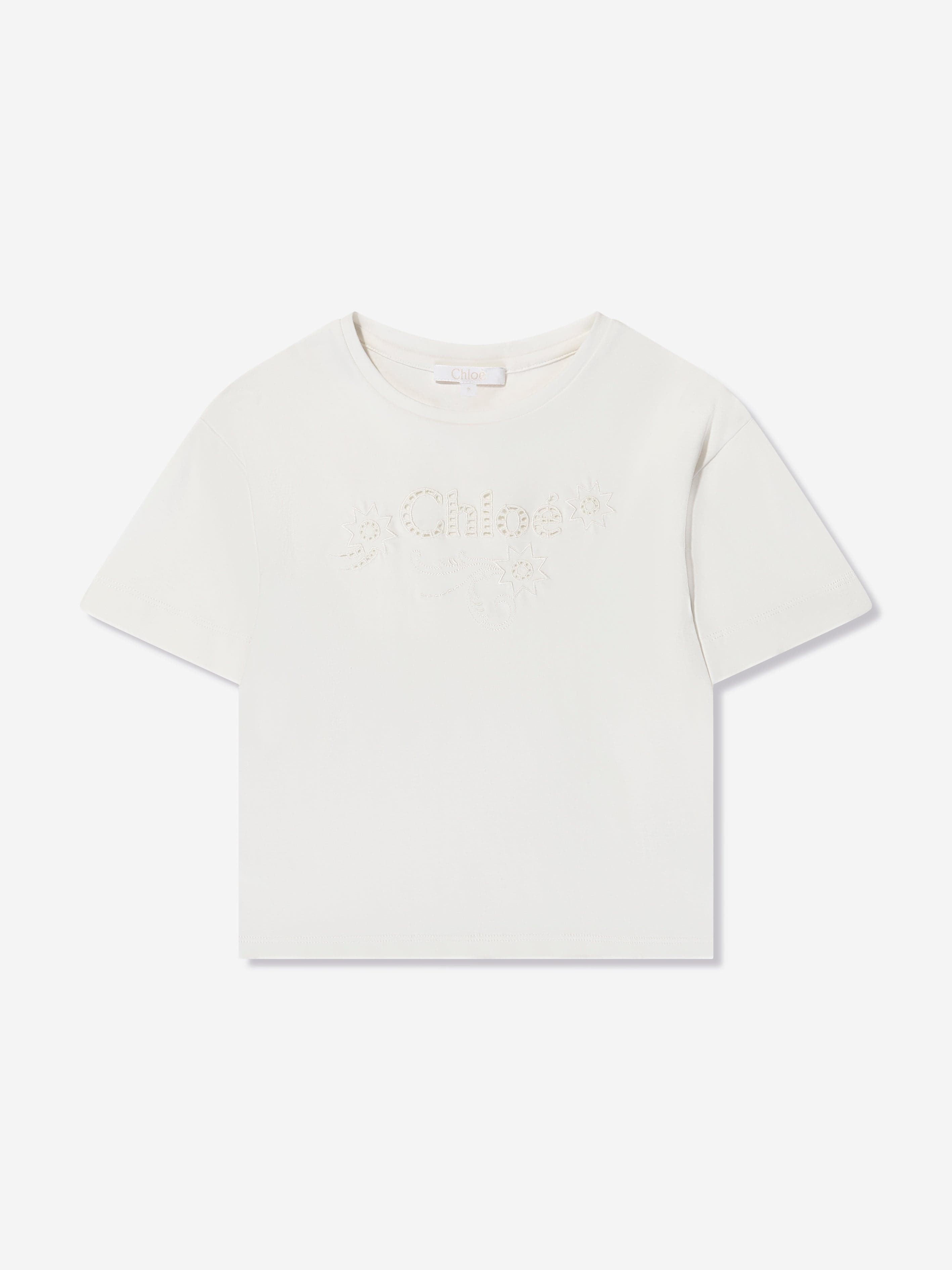 Chloé Girls Embroidered Logo T-Shirt in Ivory