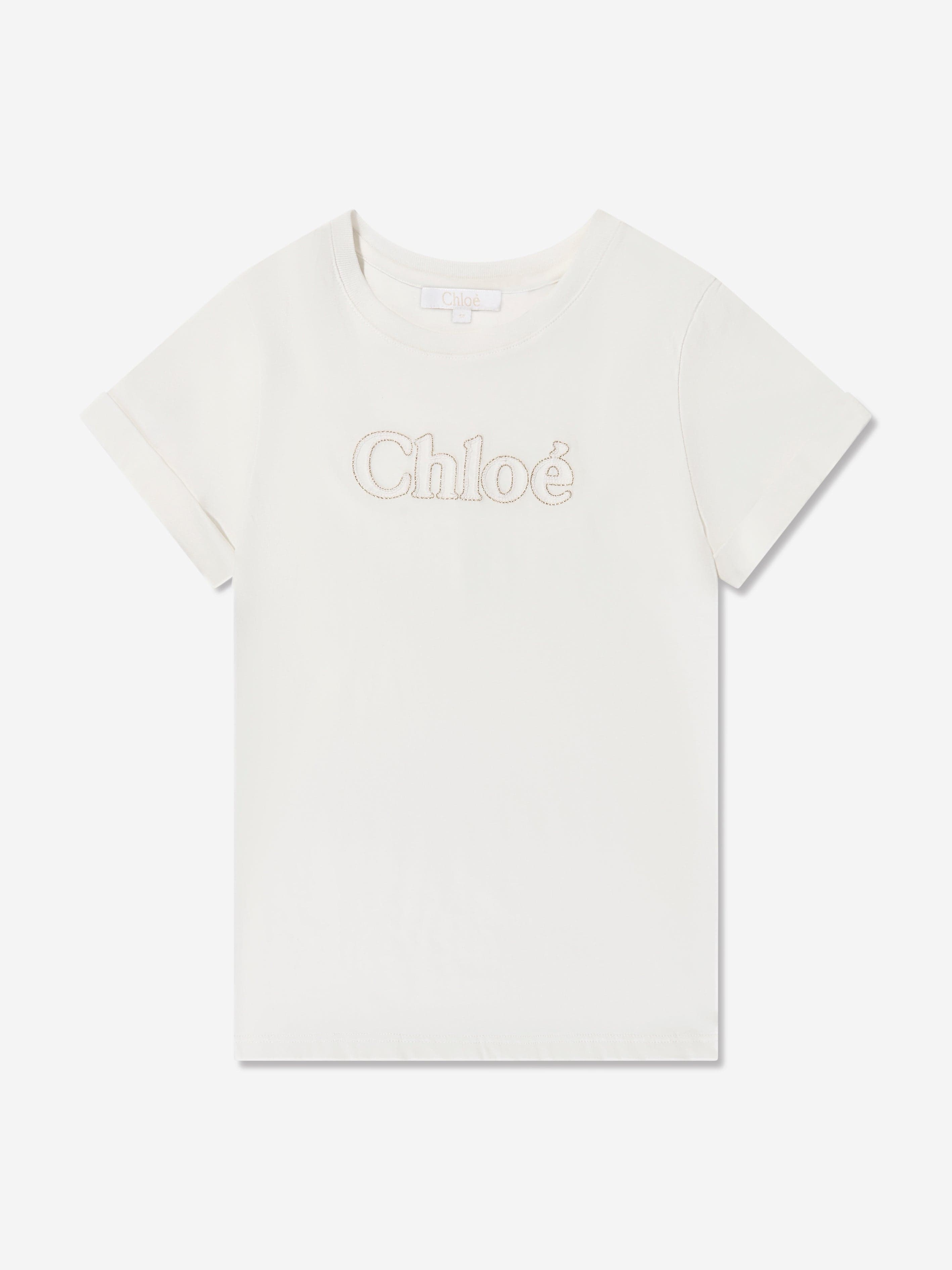 Chloé Girls Embroidered Logo T-Shirt in Ivory