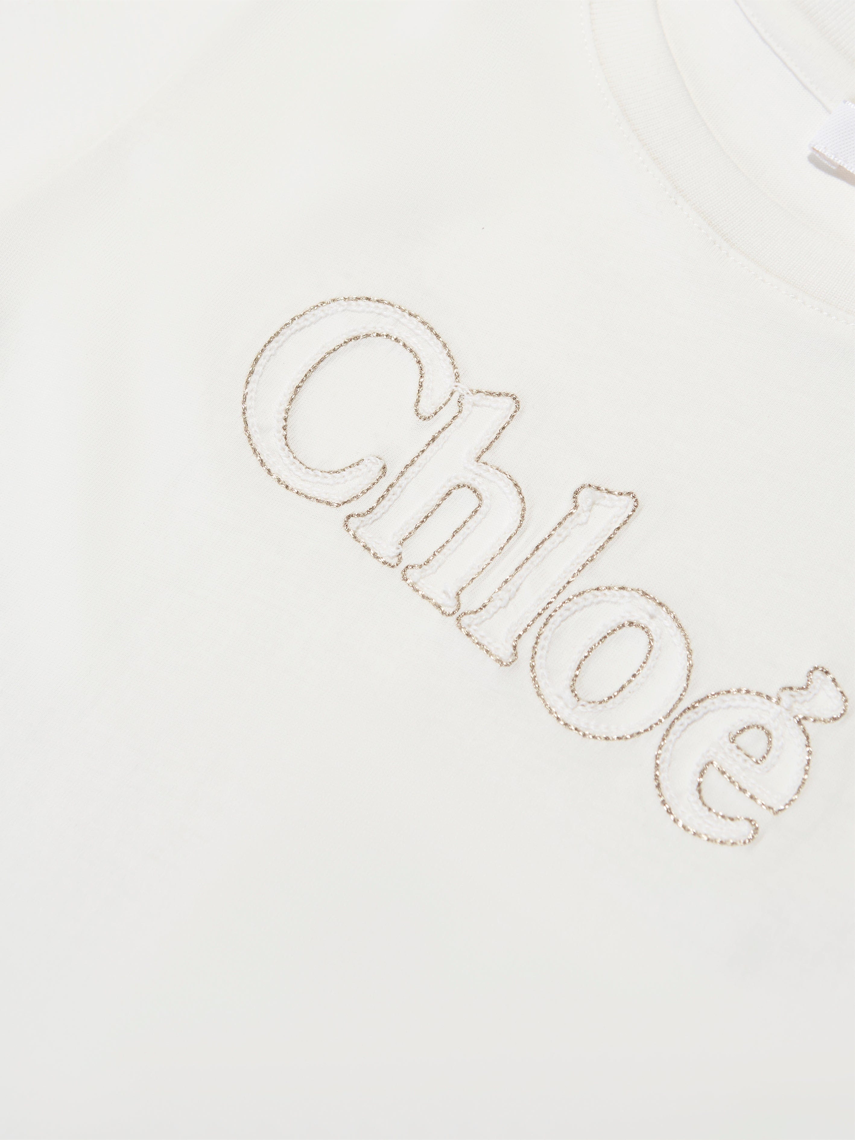 Chloé Girls Embroidered Logo T-Shirt in Ivory