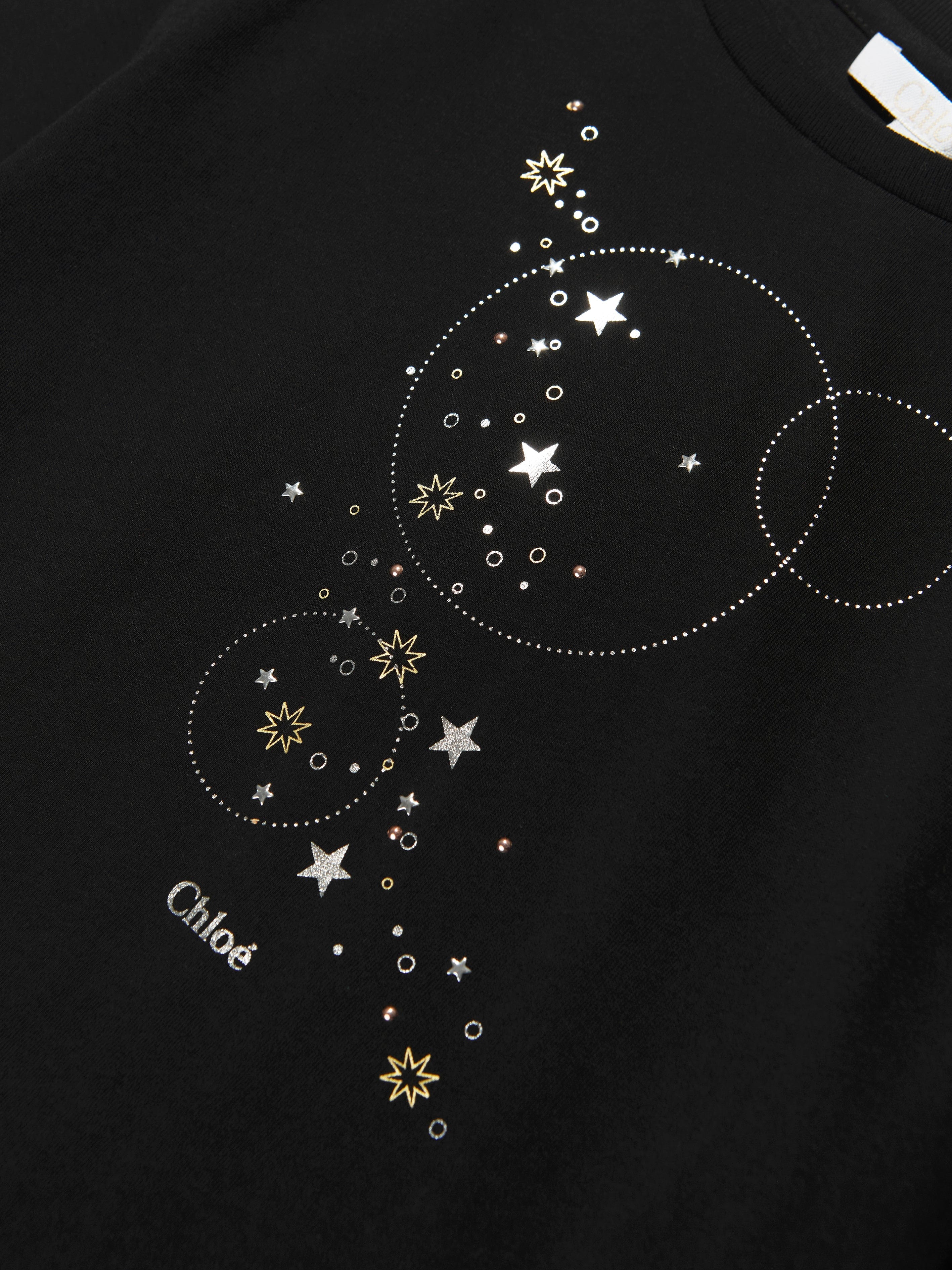 Chloé Girls Star Print T-Shirt in Black