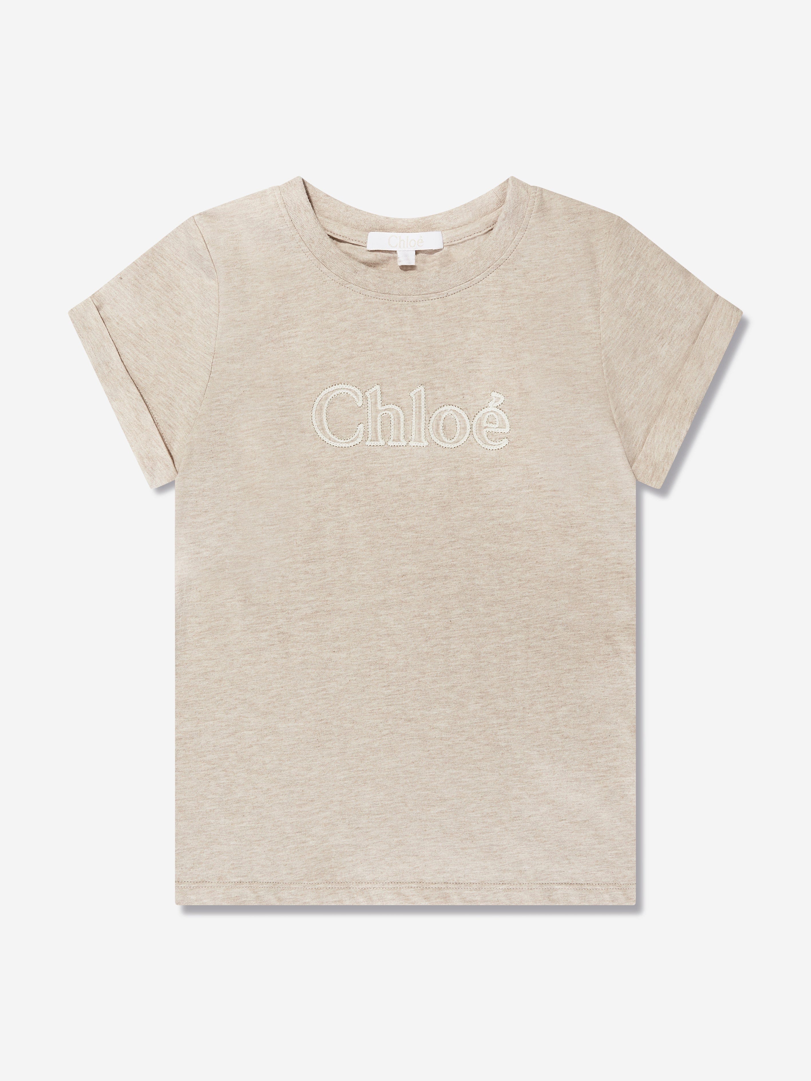 Chloé Girls Logo Print T-Shirt in Beige