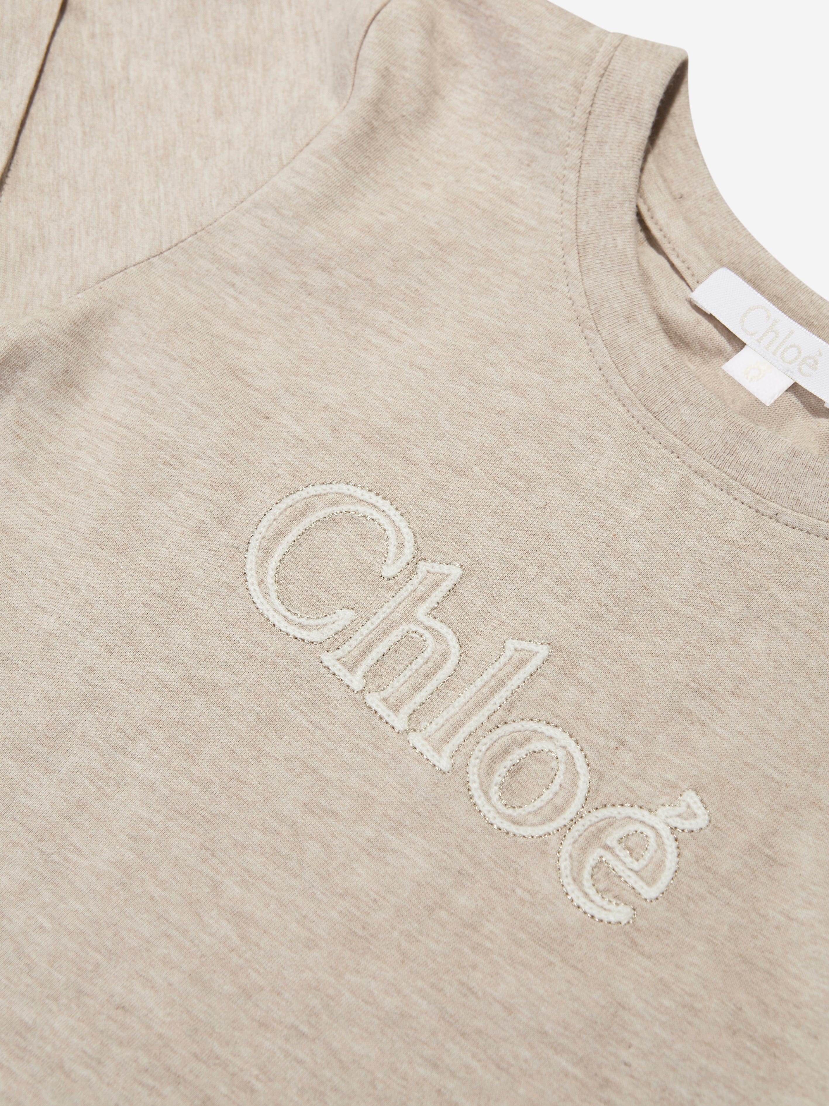 Chloé Girls Logo Print T-Shirt in Beige