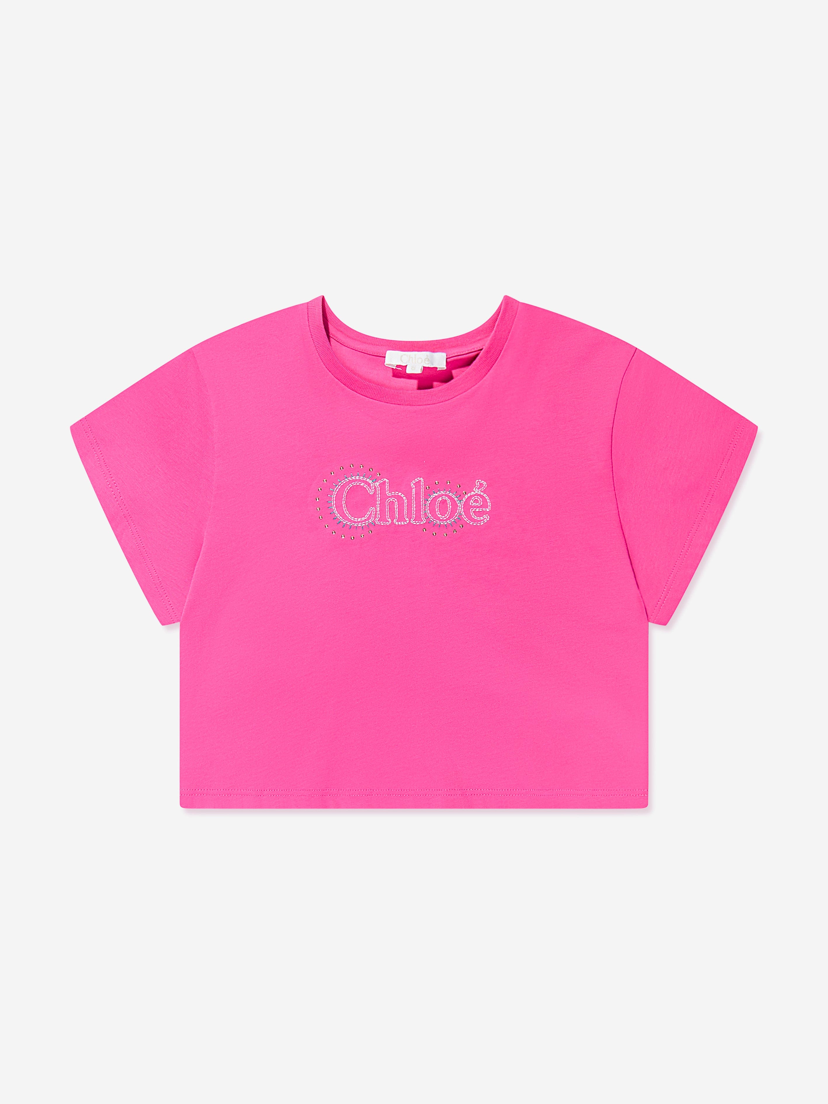 Chloé Girls Cropped Logo T-Shirt in Pink