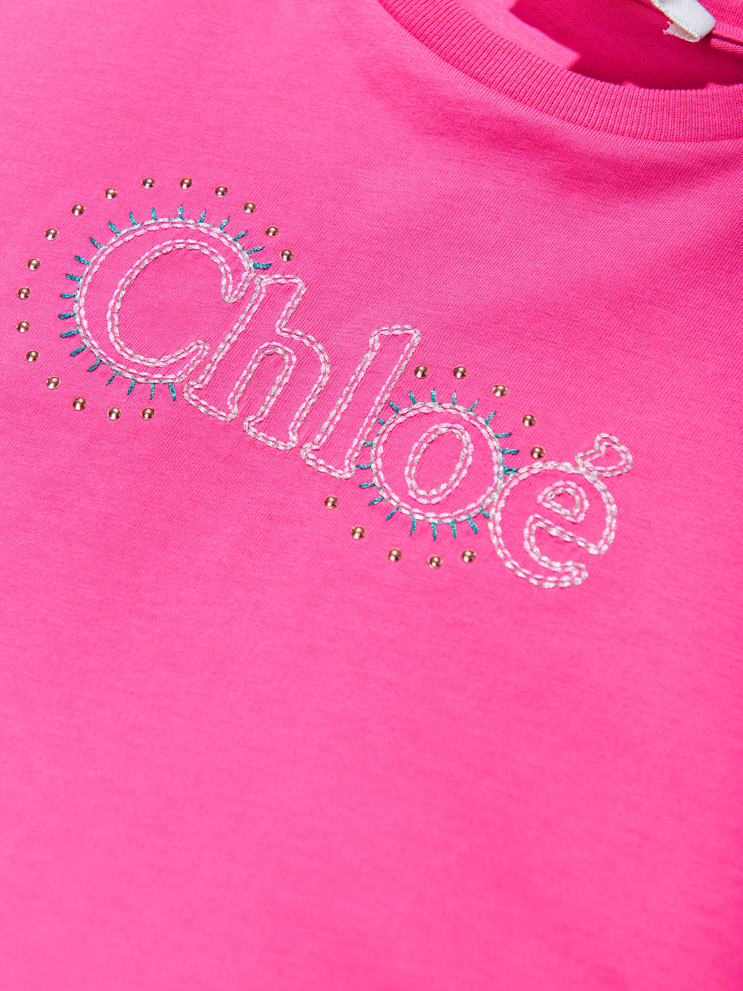 Chloé Girls Cropped Logo T-Shirt in Pink