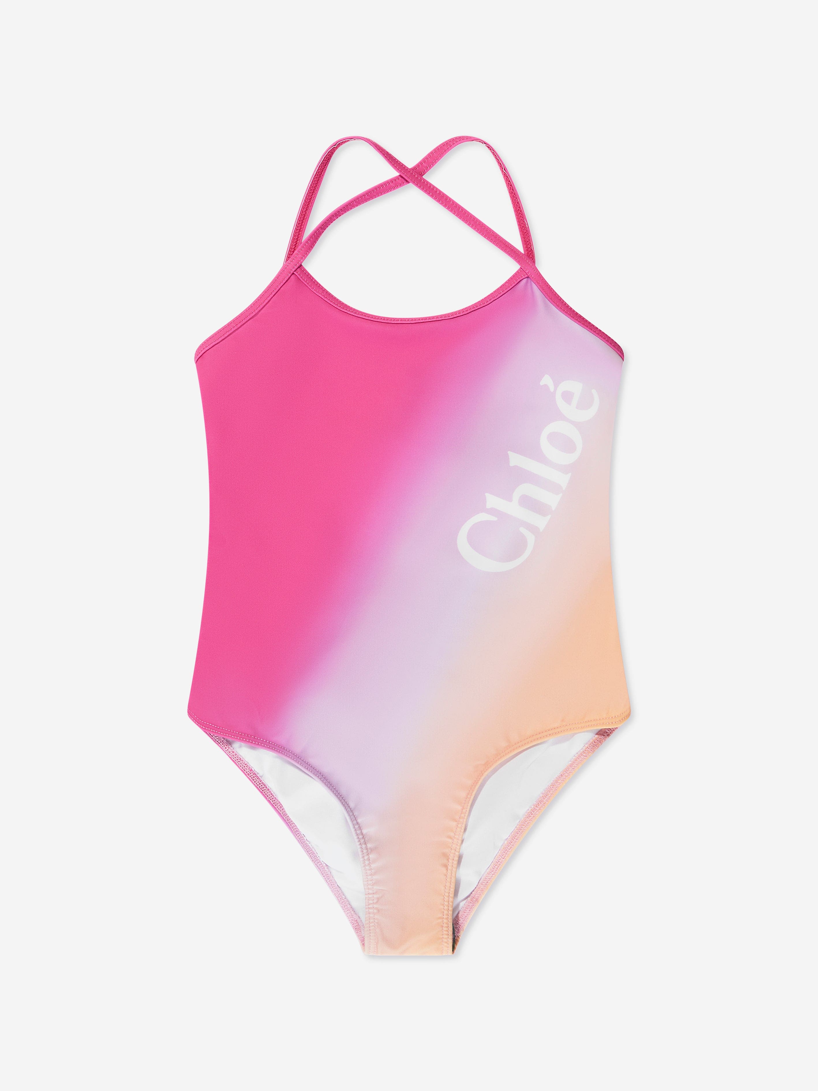 Chloé Girls Tie-Dye Logo Swimsuit in Pink