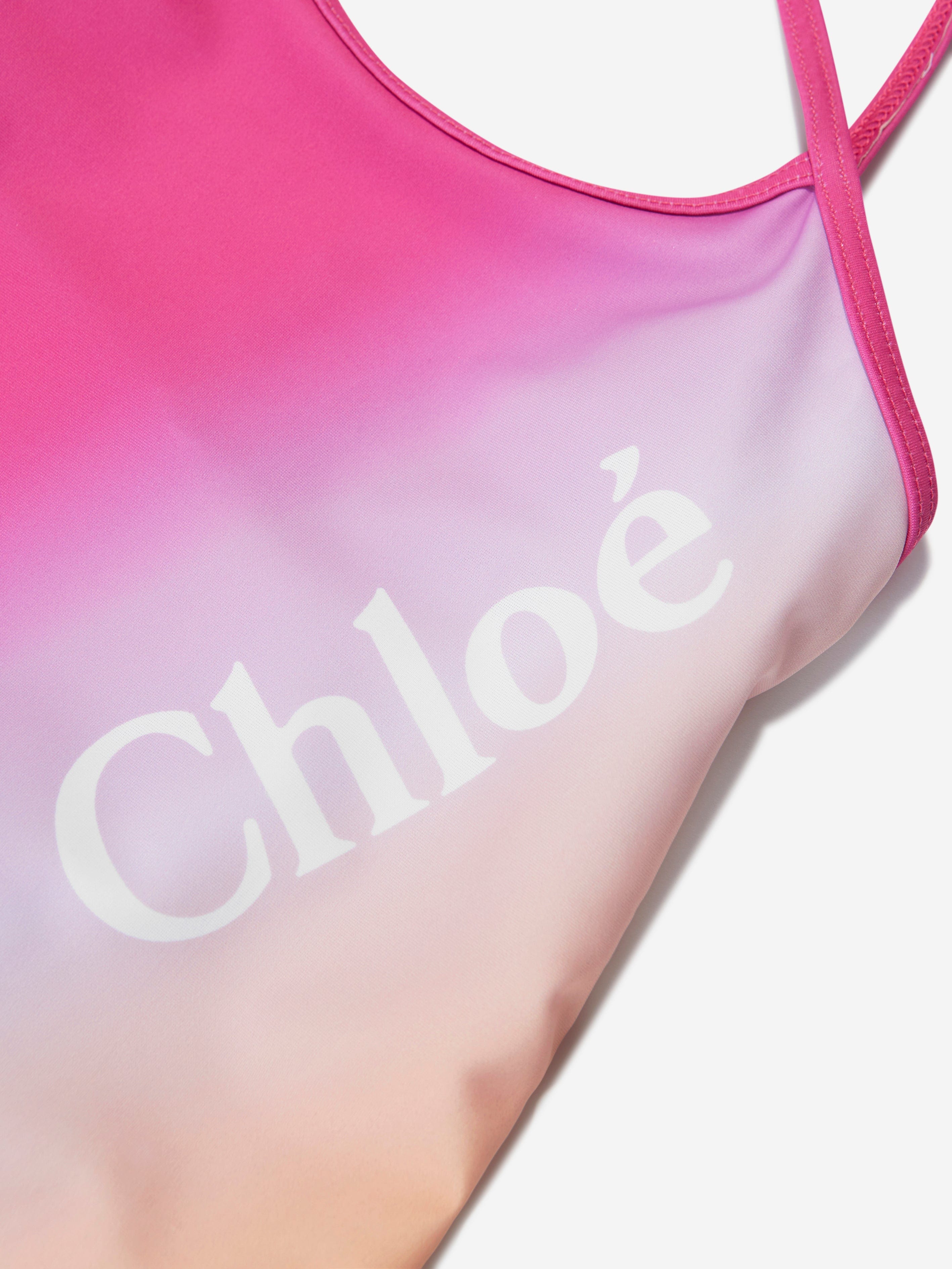 Chloé Girls Tie-Dye Logo Swimsuit in Pink