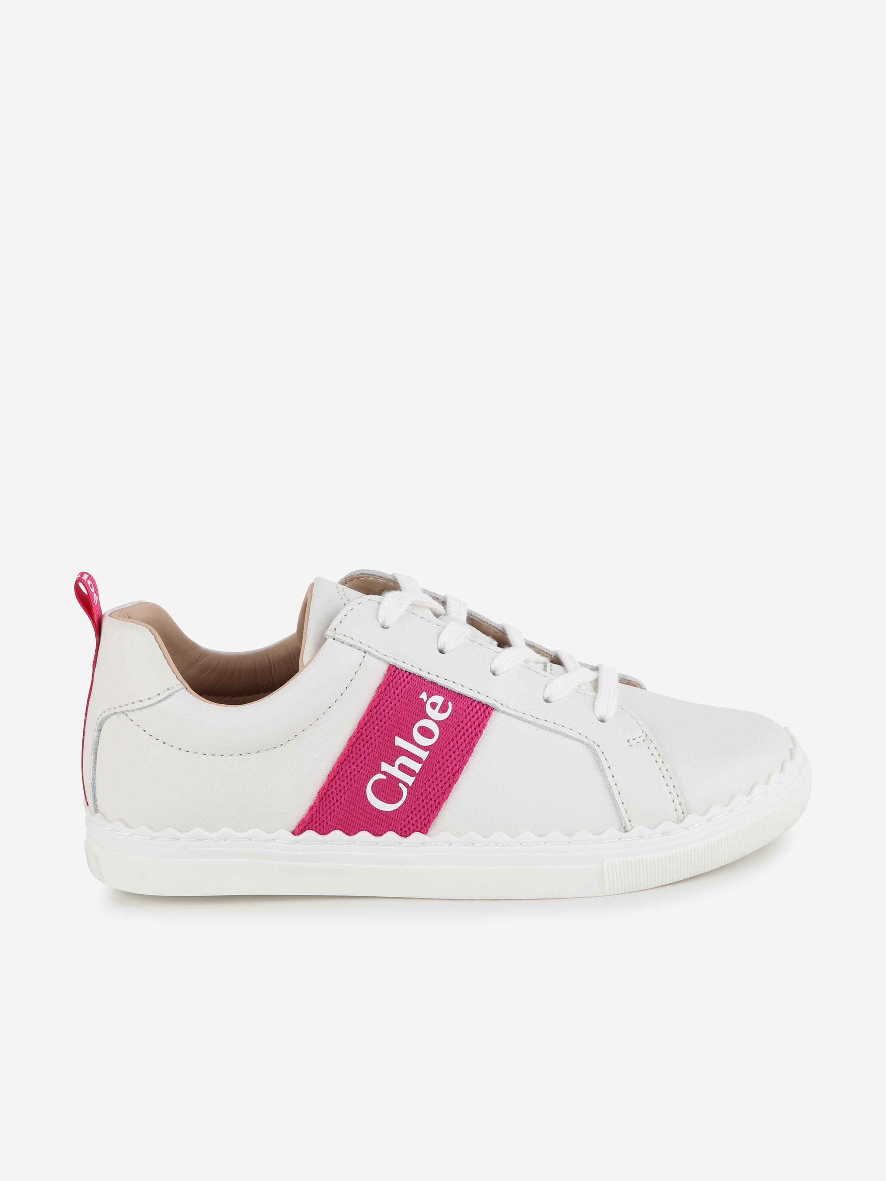 Chloé Girls Leather Logo Trainers in Ivory