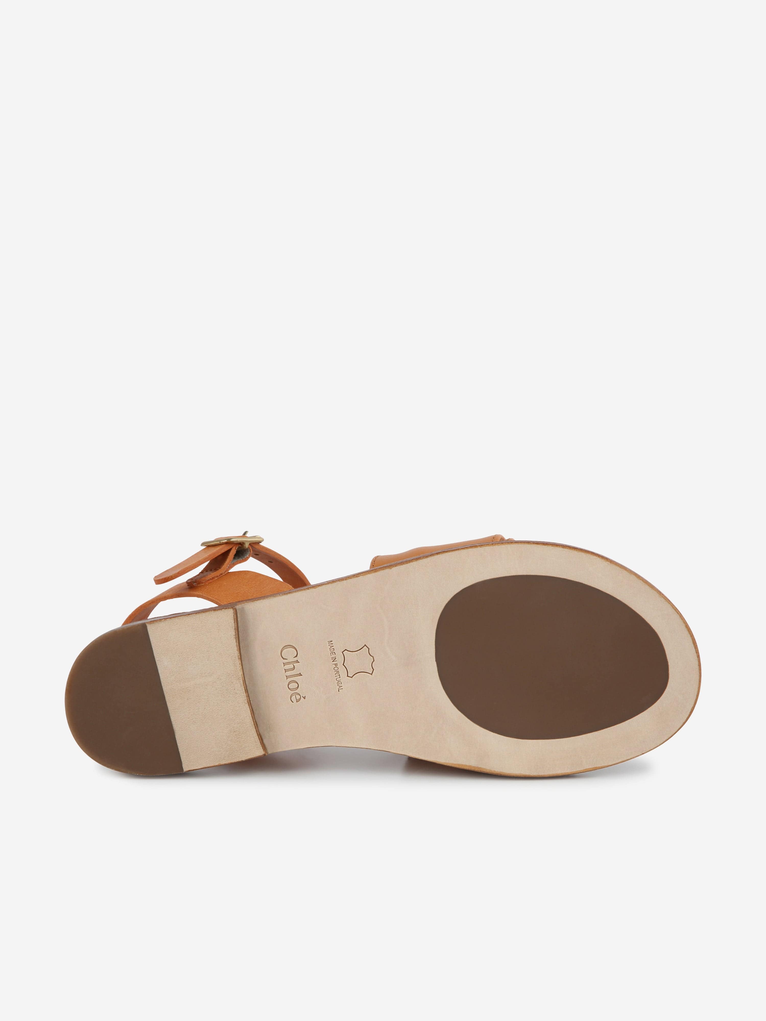 Chloé Girls Leather Logo Sandals in Brown