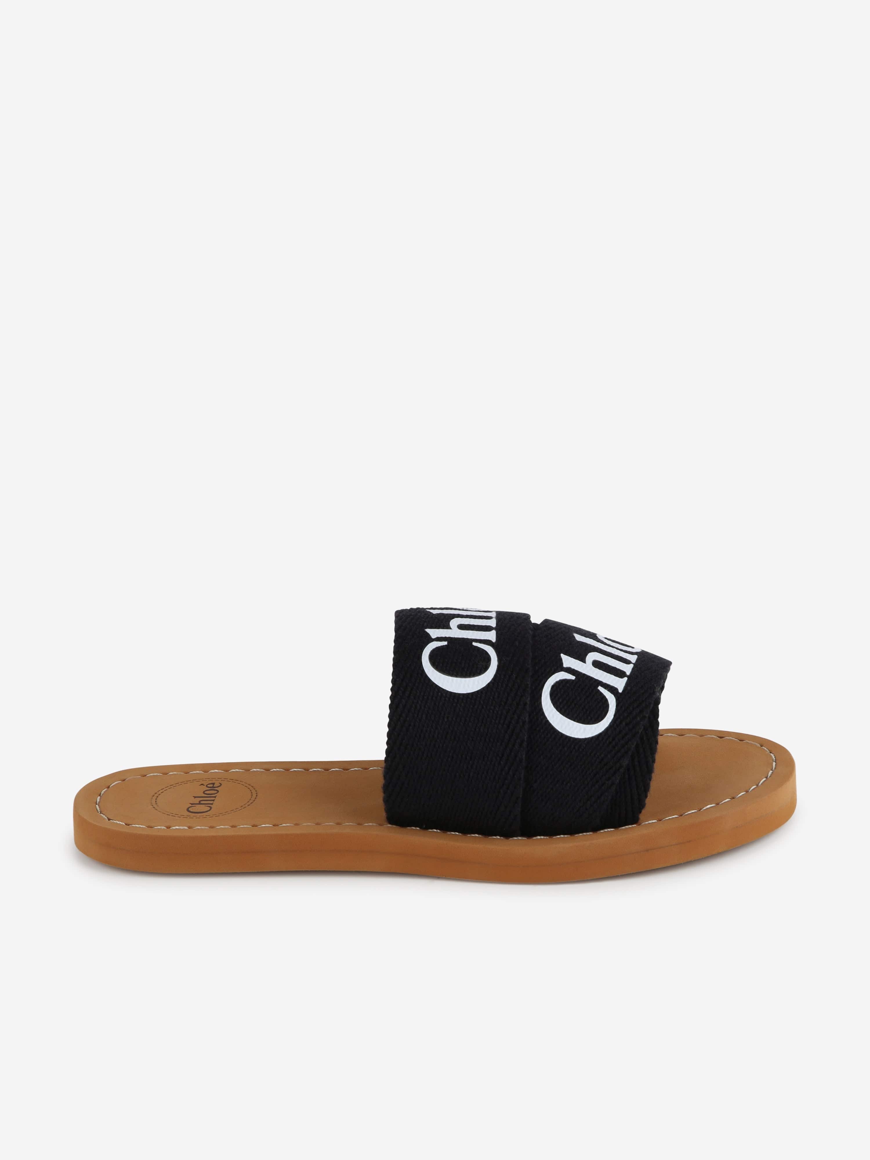 Chloé Girls Logo Slides in Black