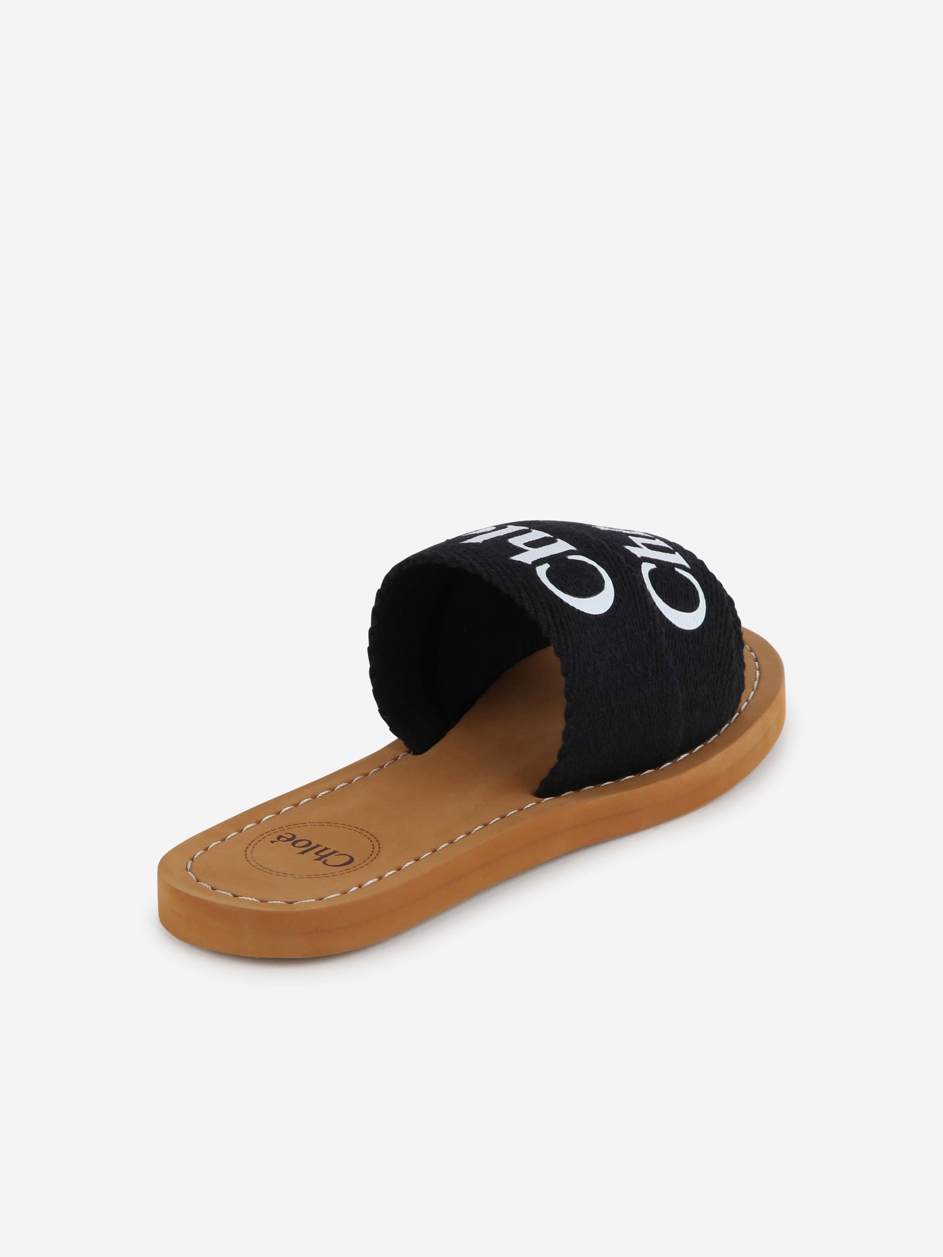 Chloé Girls Logo Slides in Black