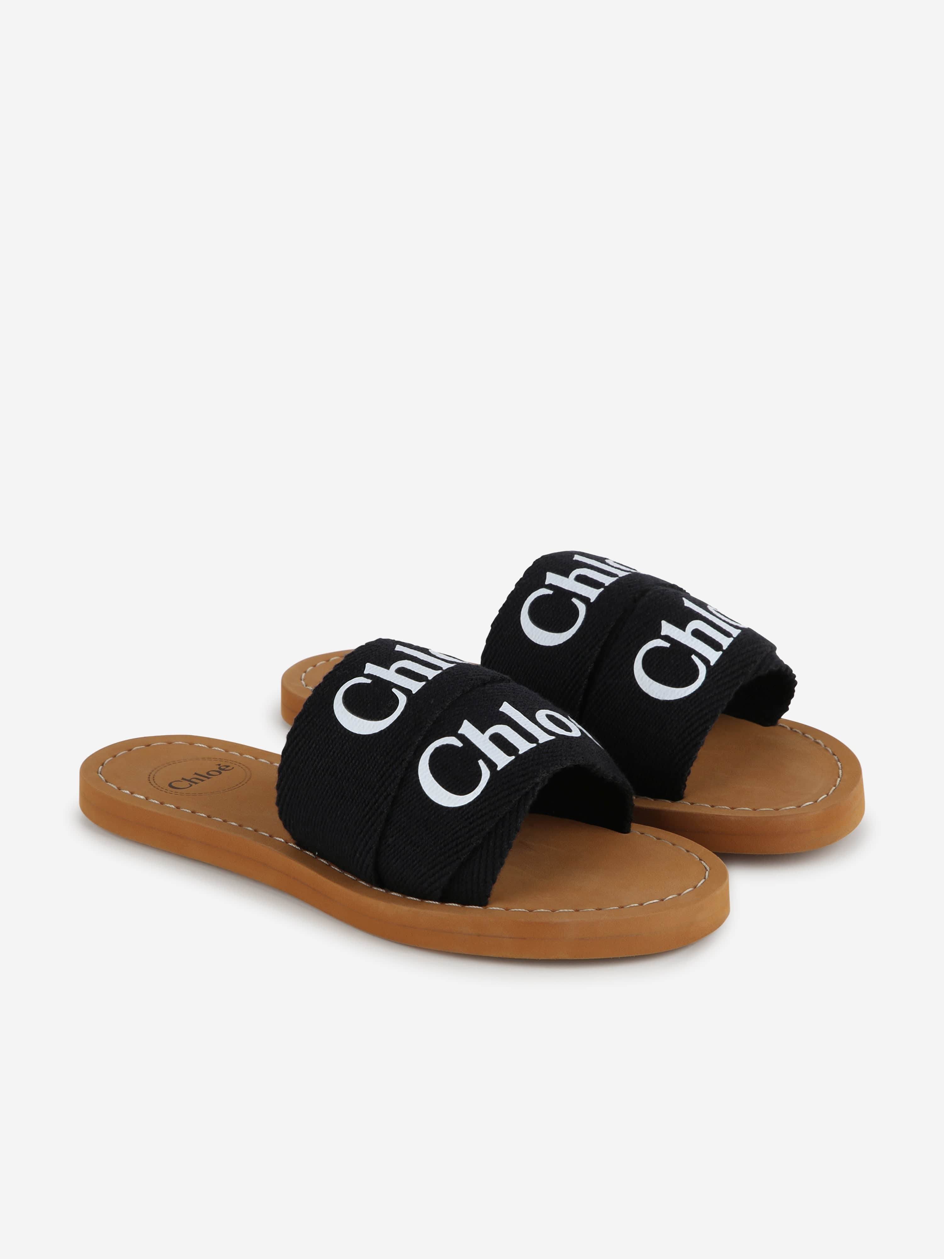 Chloé Girls Logo Slides in Black