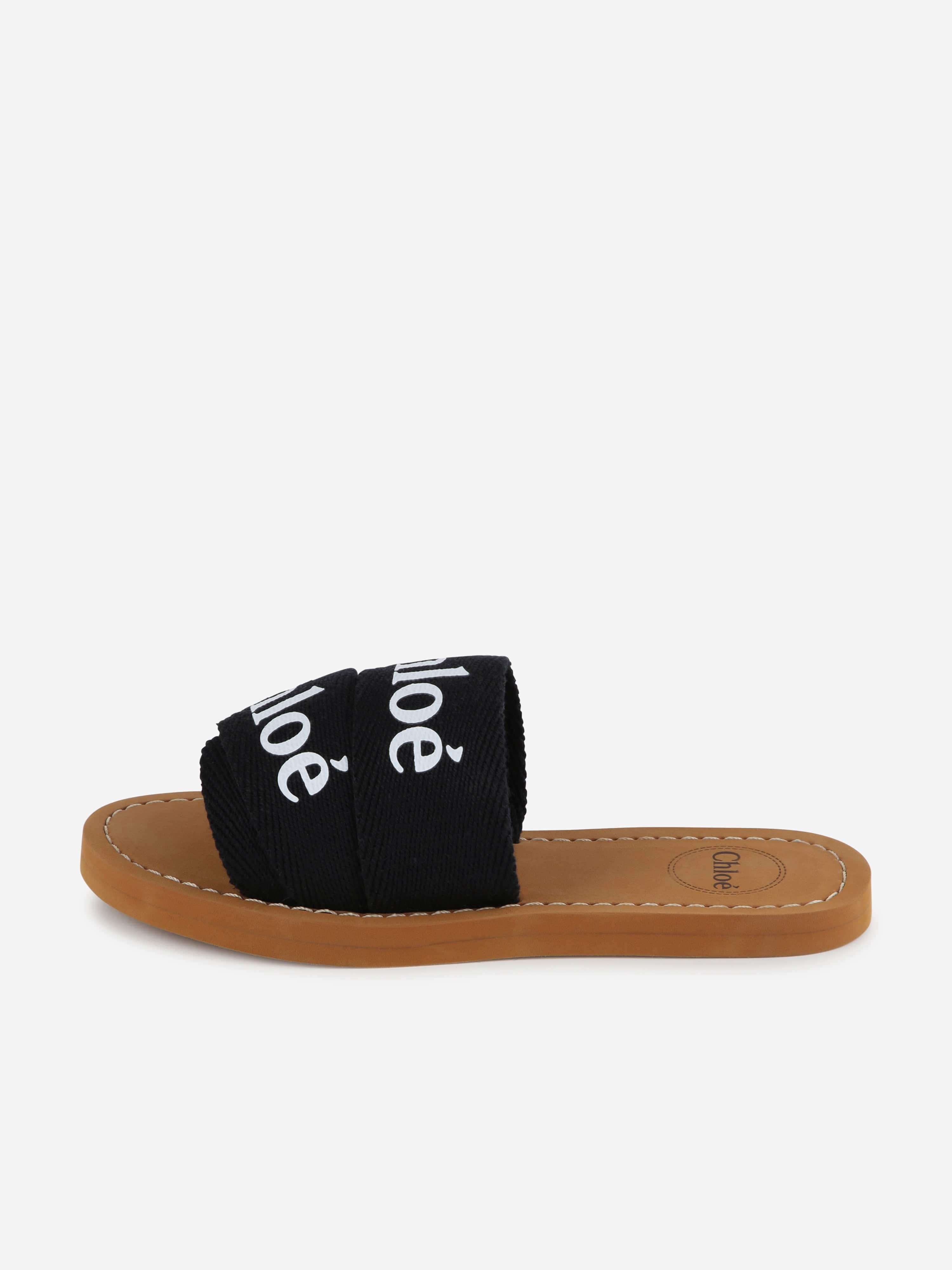 Chloé Girls Logo Slides in Black