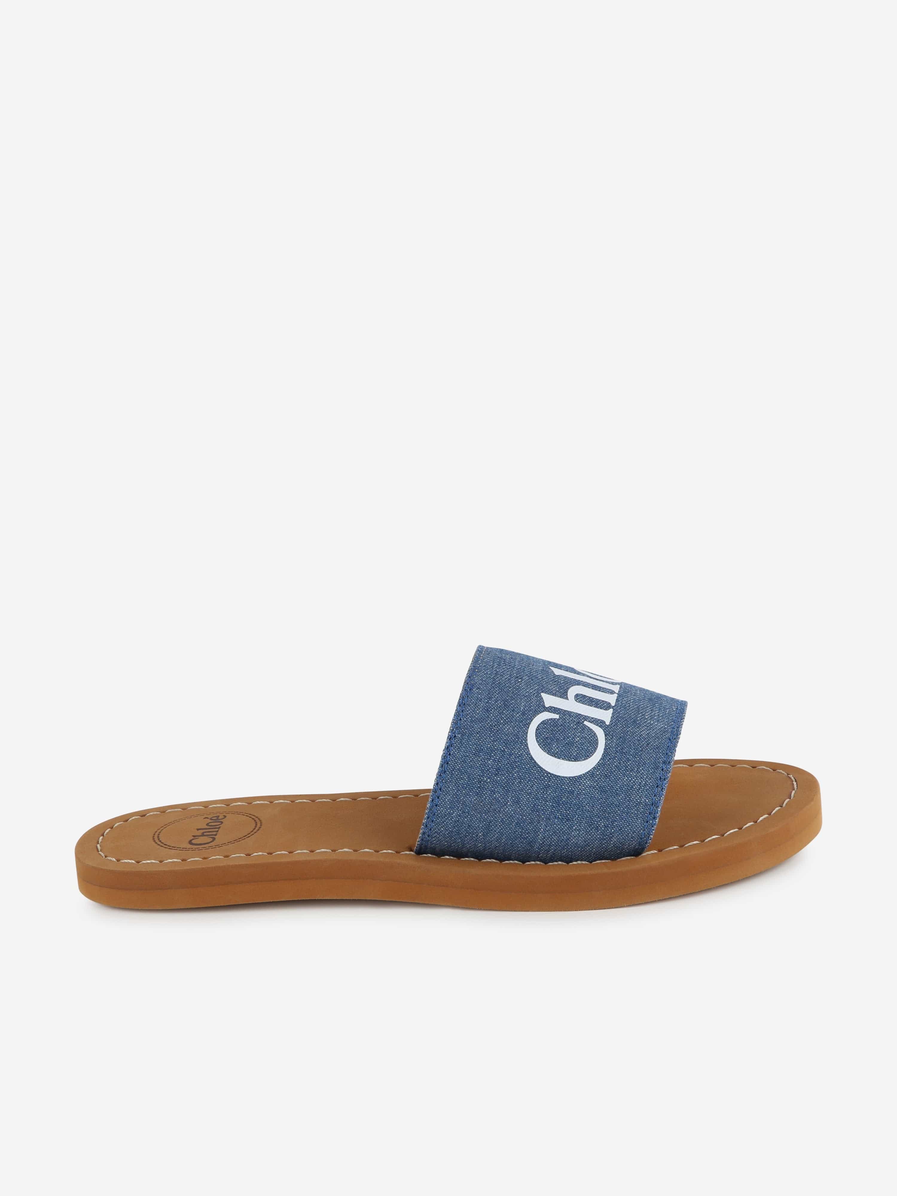 Chloé Girls Denim Slides in Blue