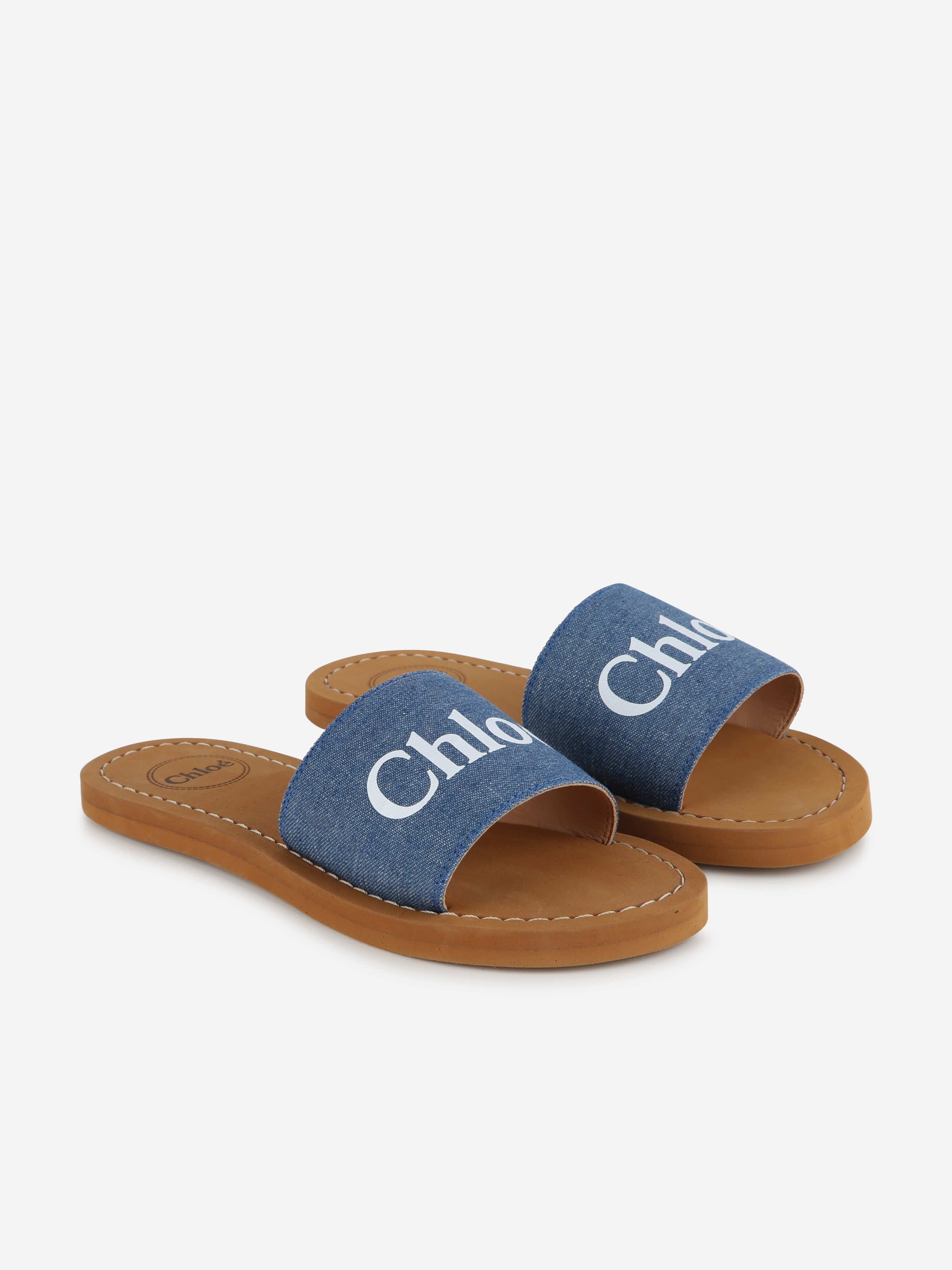 Chloé Girls Denim Slides in Blue