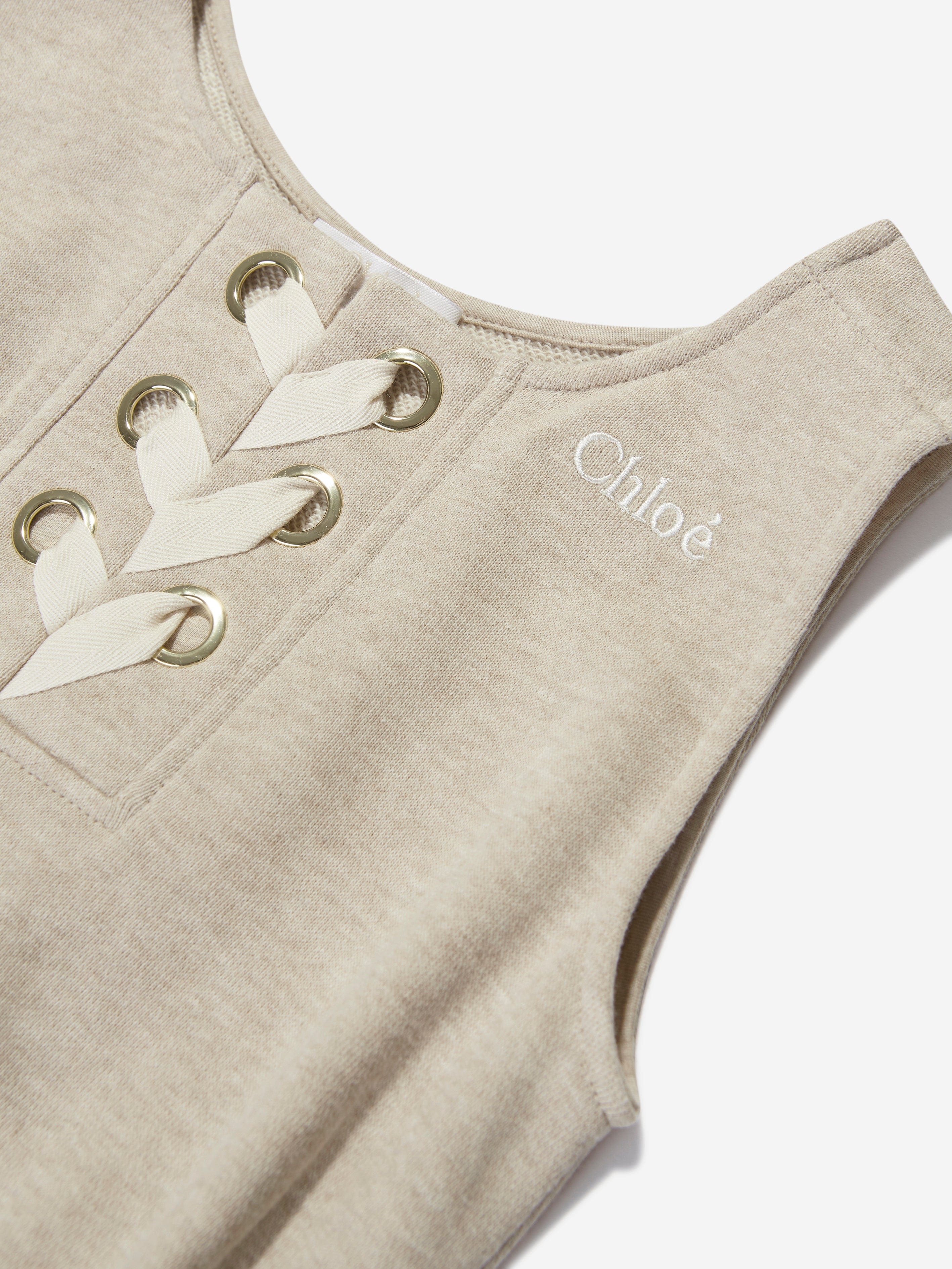 Chloé Girls Sleeveless Playsuit in Beige