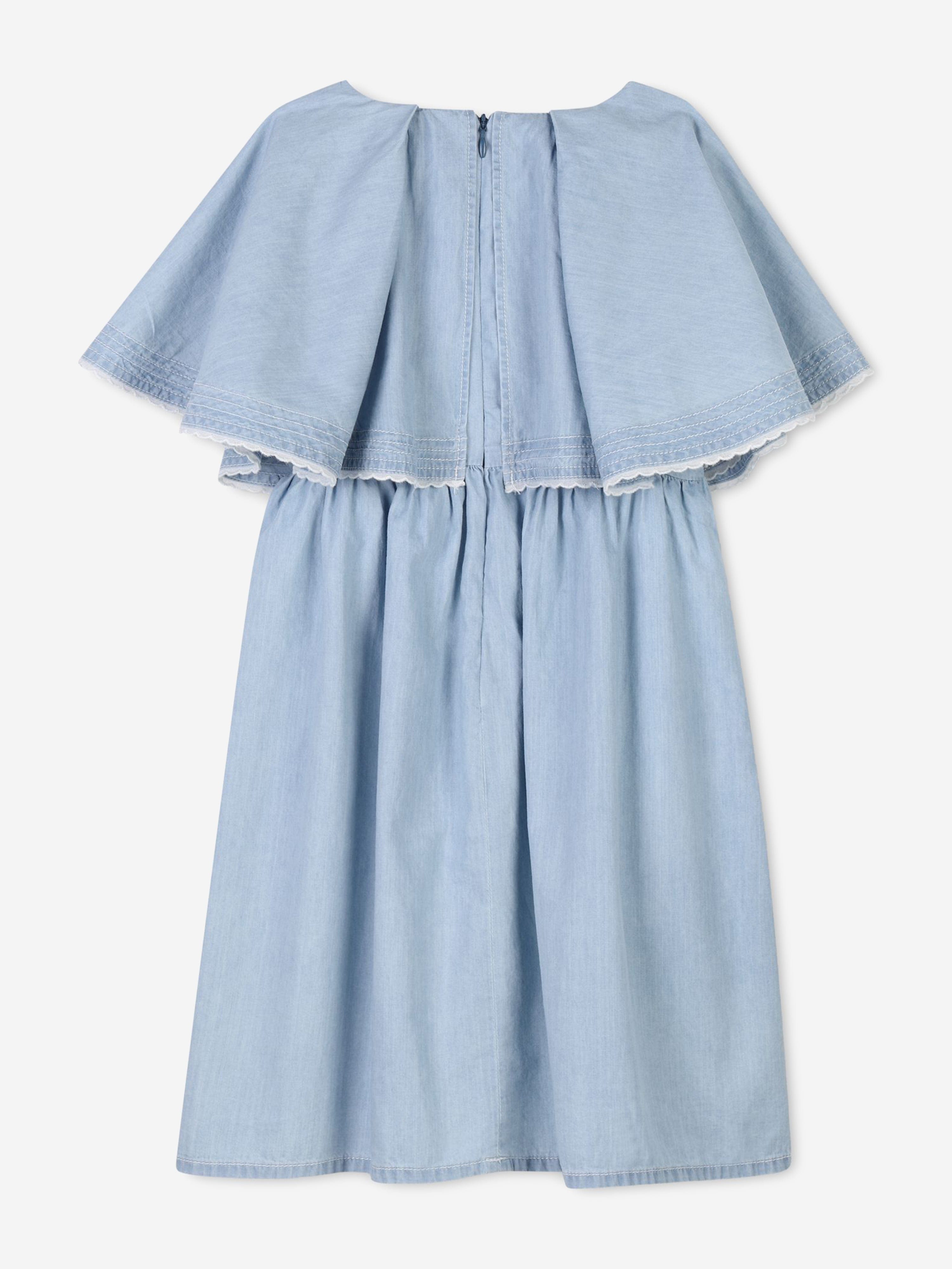 Chloé Girls Ruffled Lightweight Denim Dress in Blue