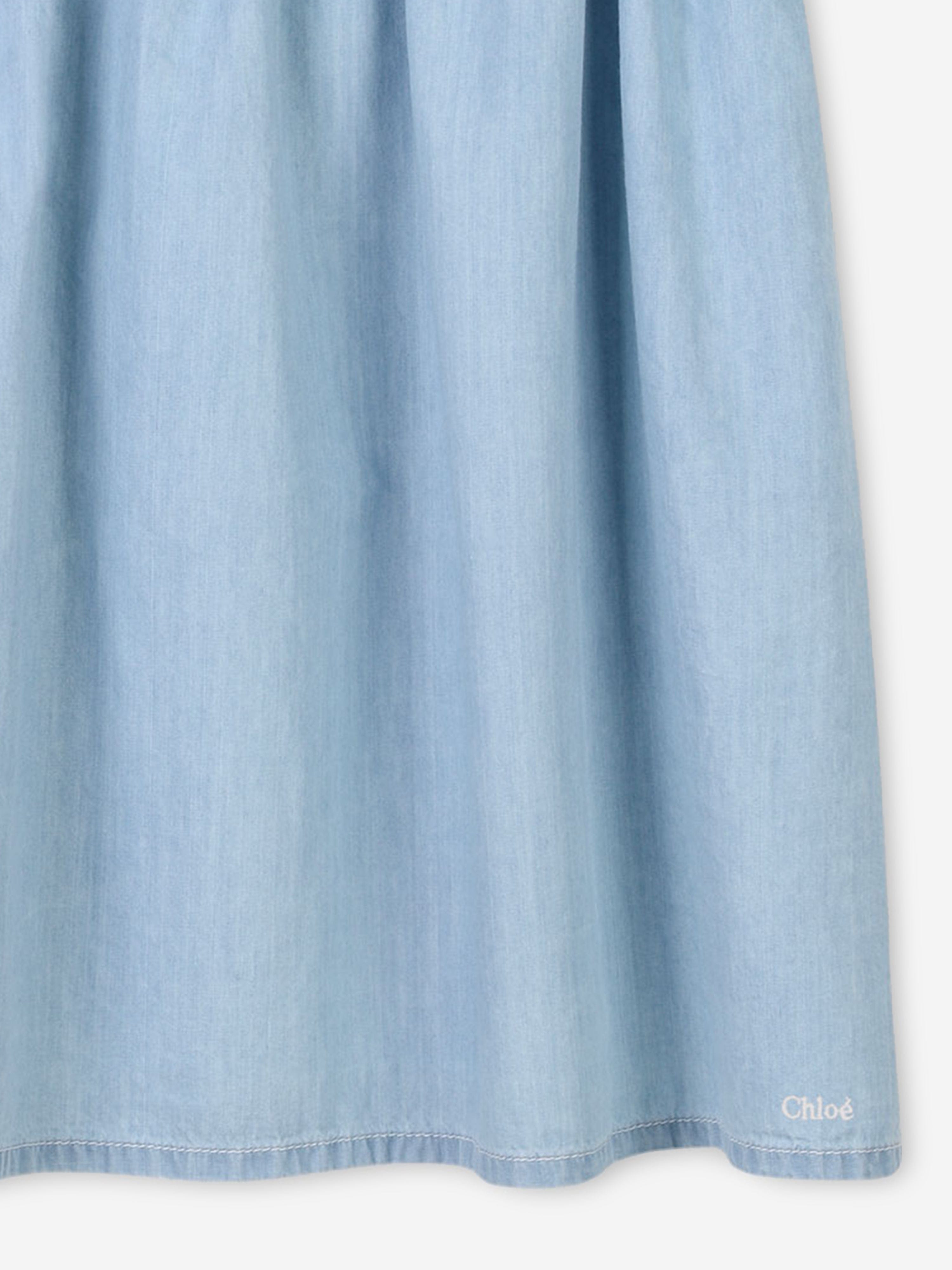 Chloé Girls Ruffled Lightweight Denim Dress in Blue
