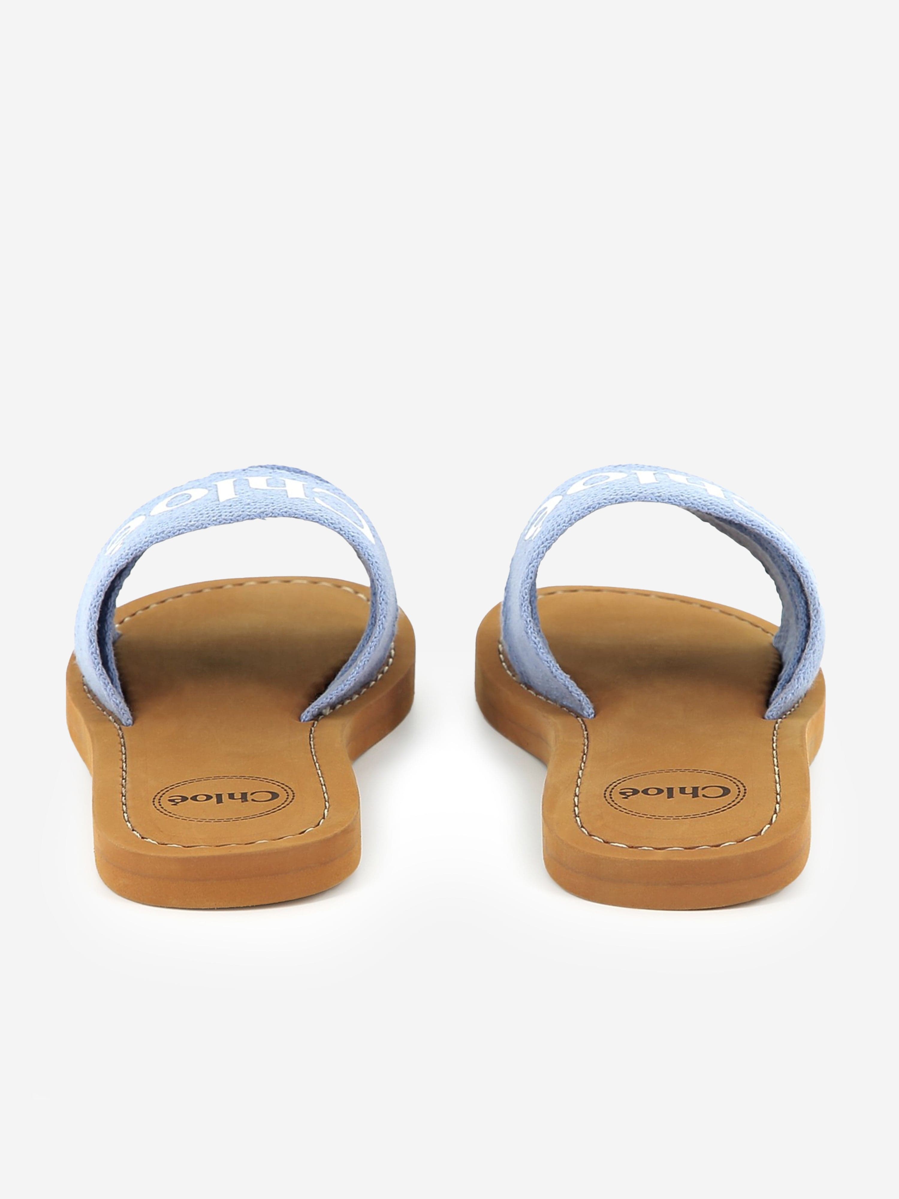 Chloé Girls Denim Logo Sliders in Blue