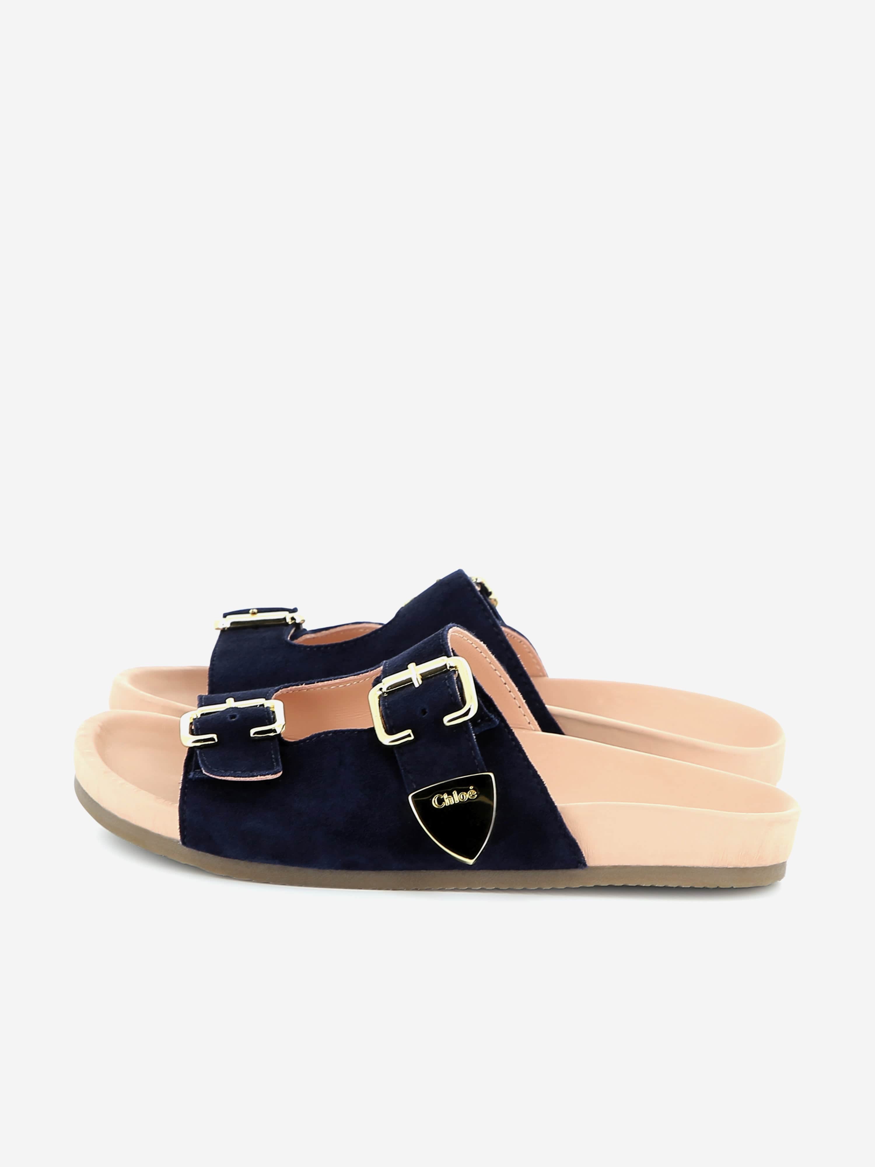 Chloé Girls Suede Sandals in Navy