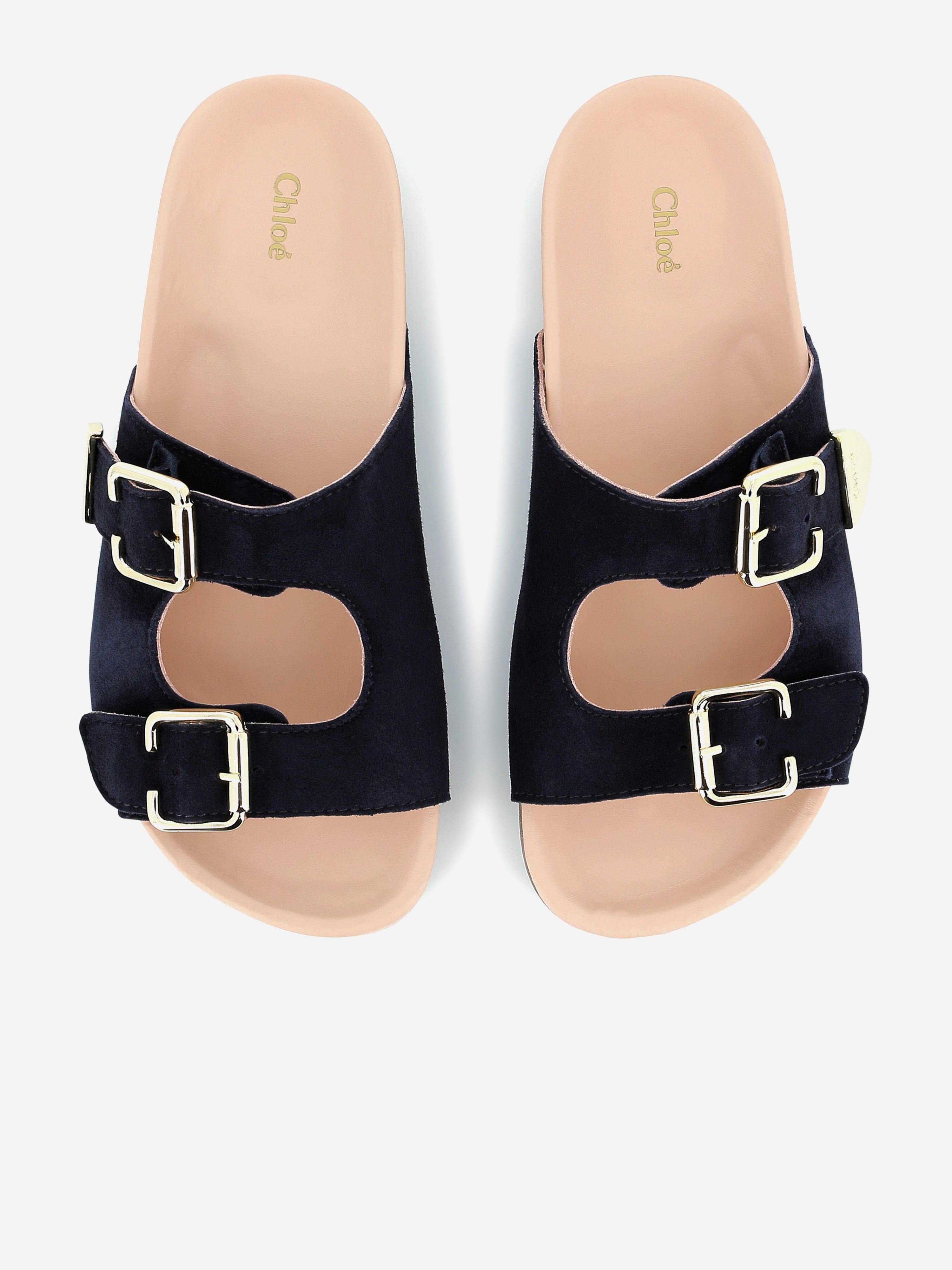 Chloé Girls Suede Sandals in Navy