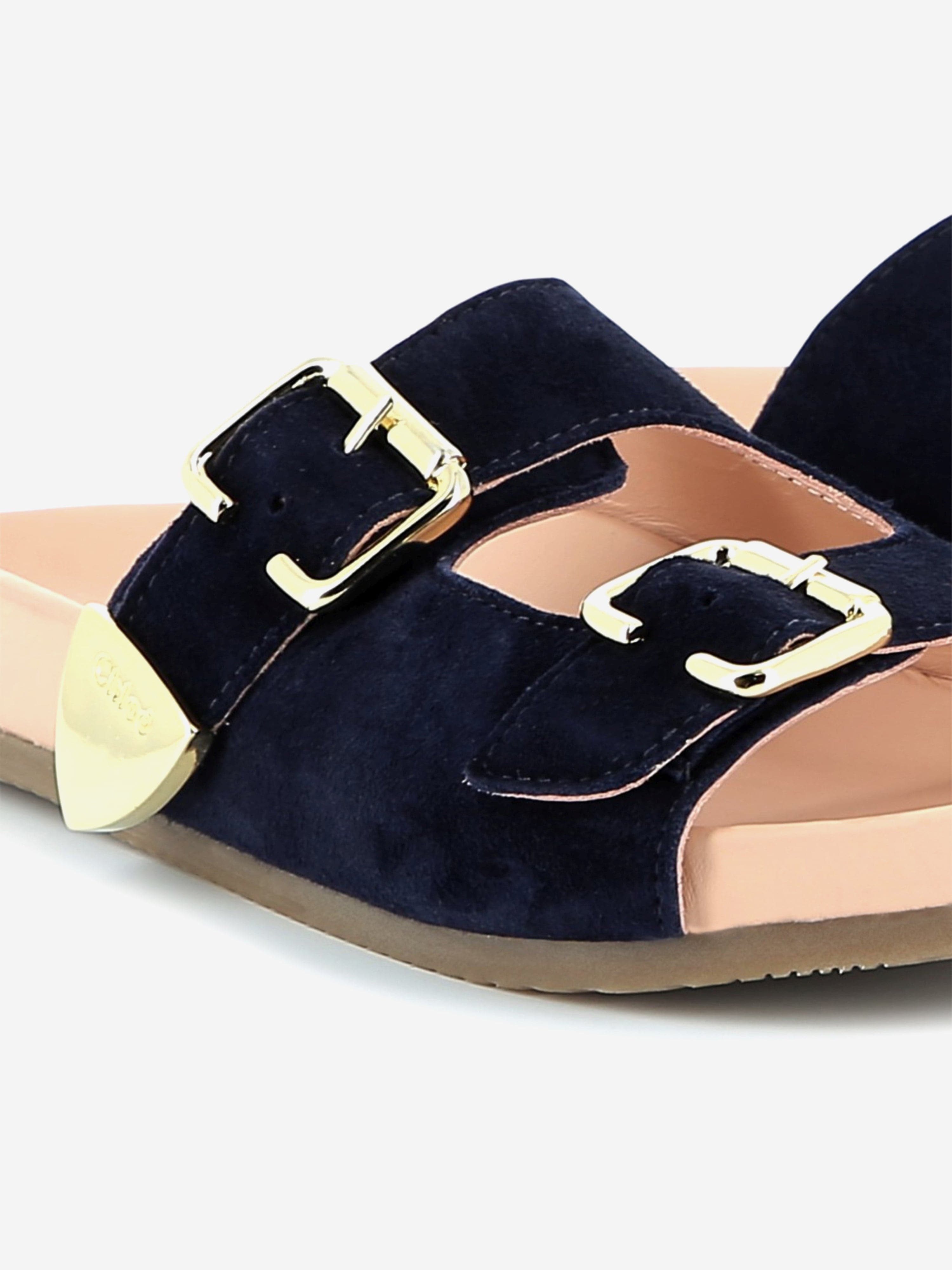 Chloé Girls Suede Sandals in Navy