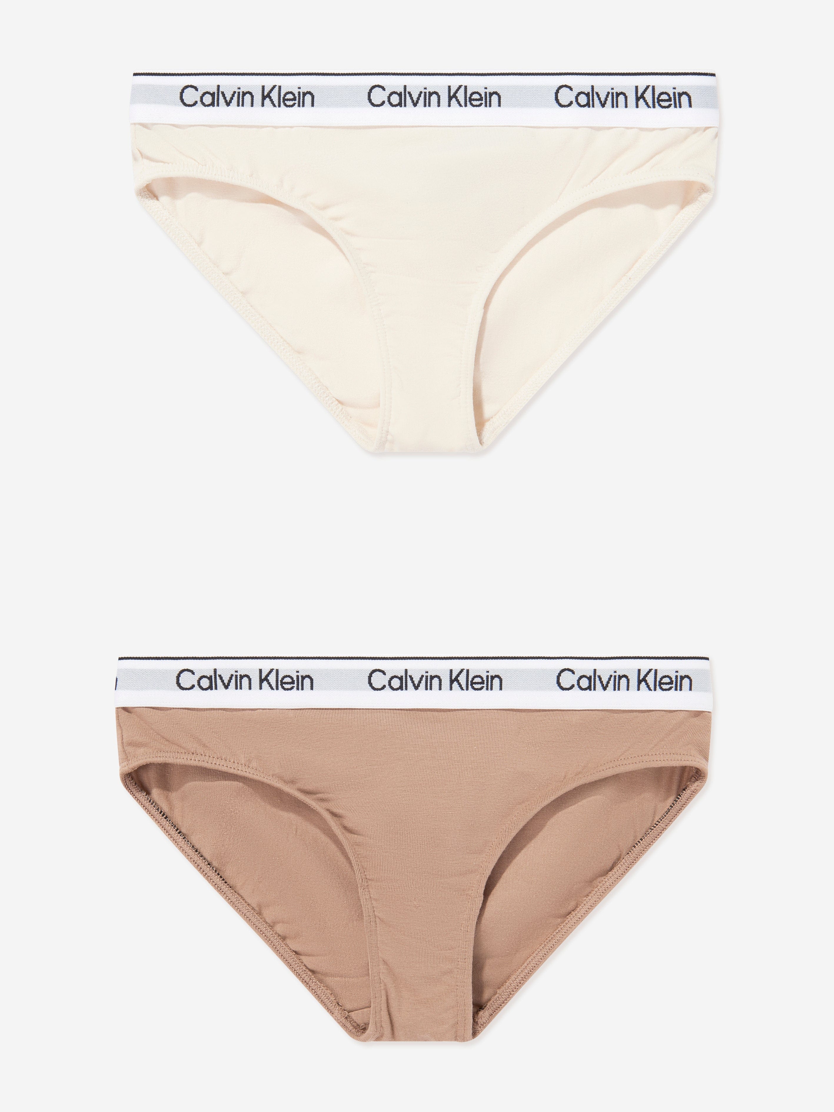 Calvin Klein Girls 2 Pack Bikini Knickers Set in Beige