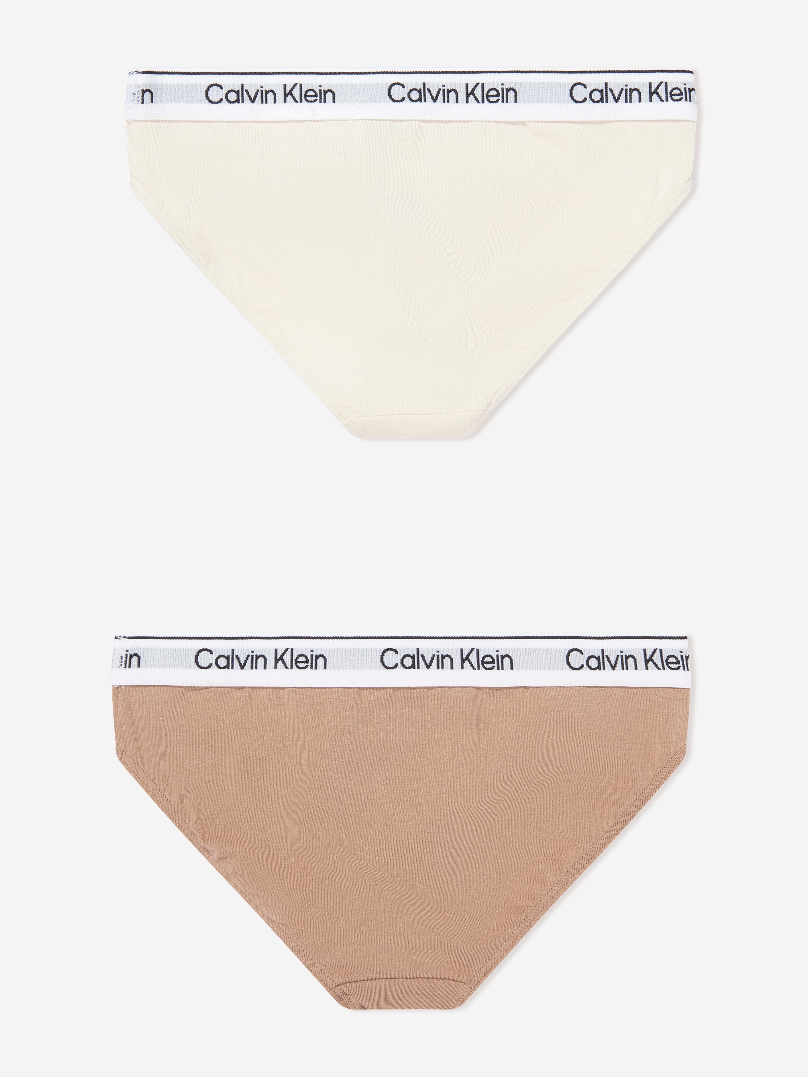 Calvin Klein Girls 2 Pack Bikini Knickers Set in Beige