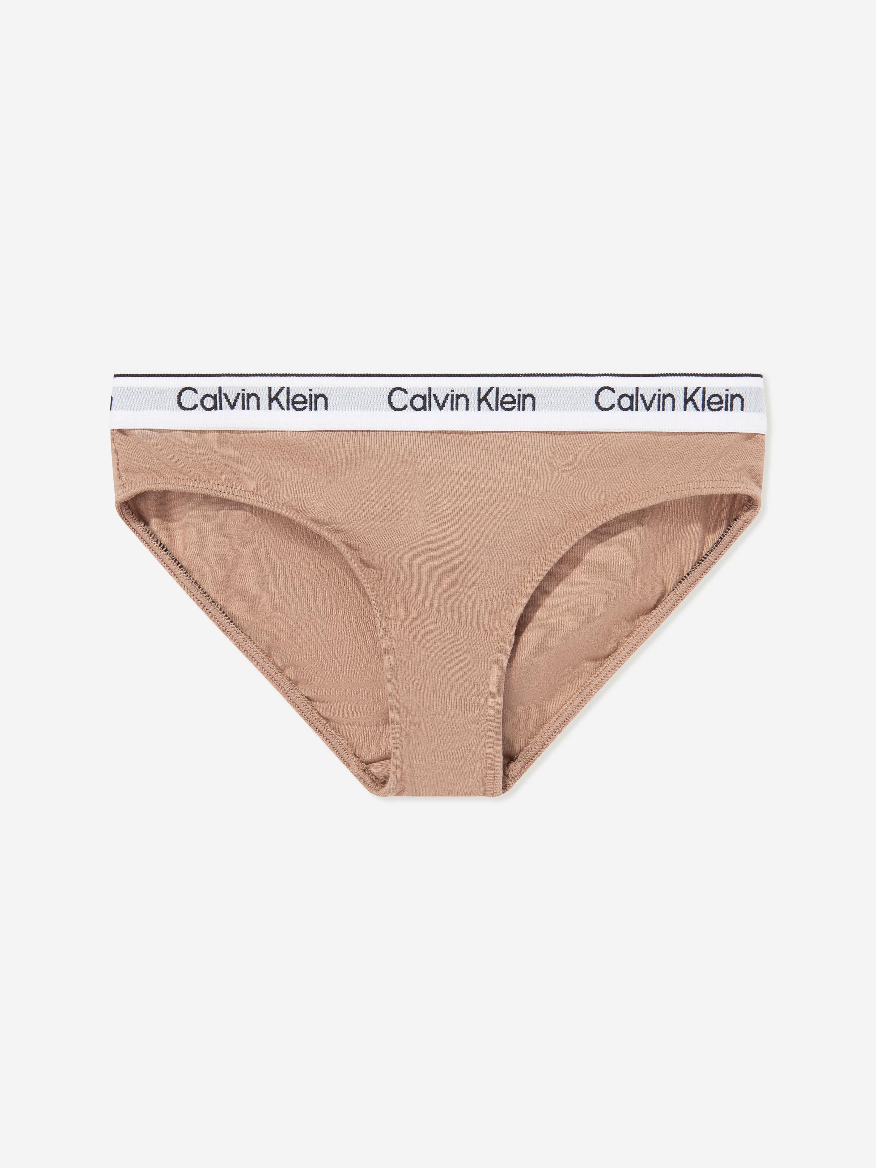 Calvin Klein Girls 2 Pack Bikini Knickers Set in Beige