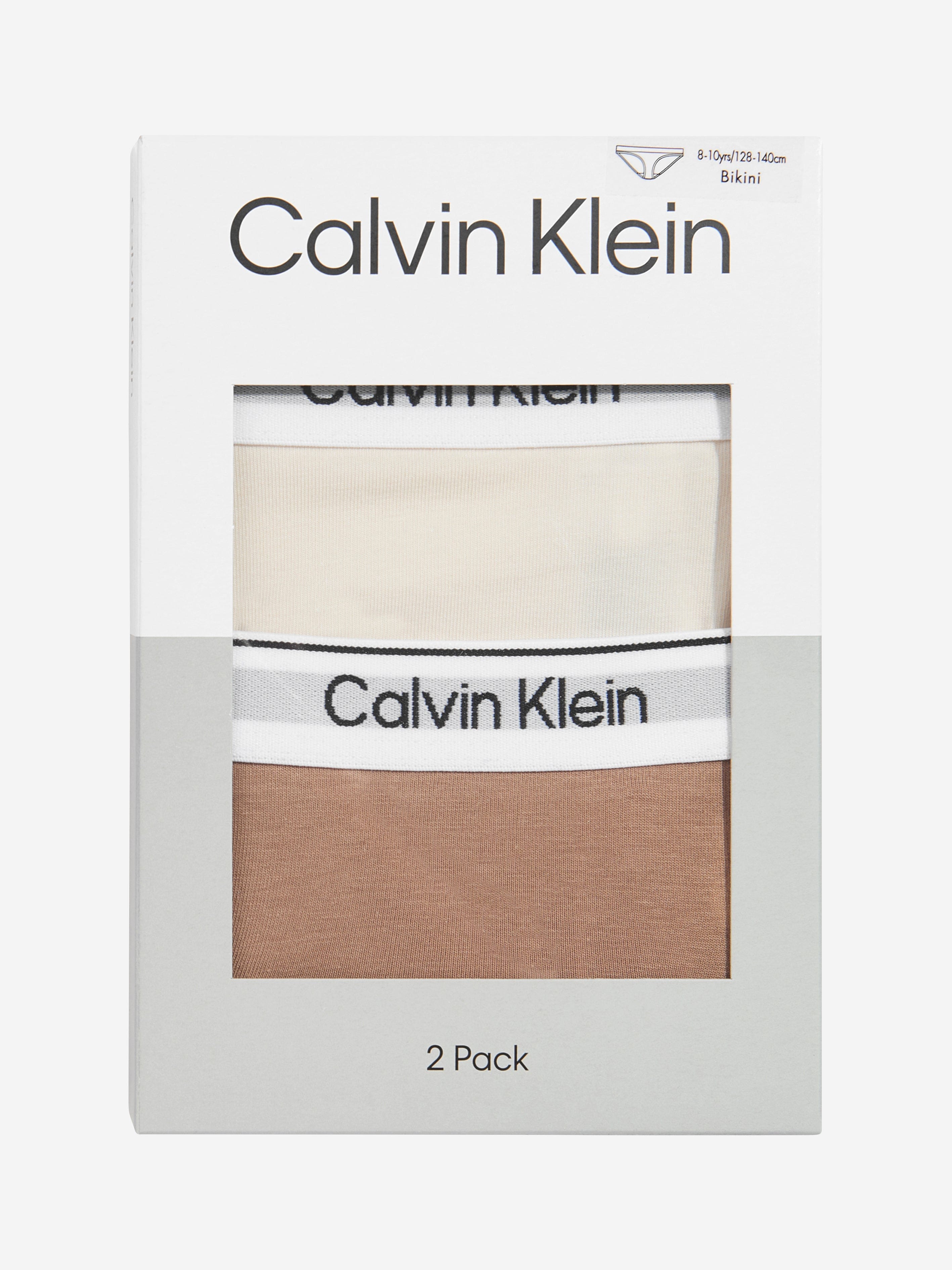 Calvin Klein Girls 2 Pack Bikini Knickers Set in Beige
