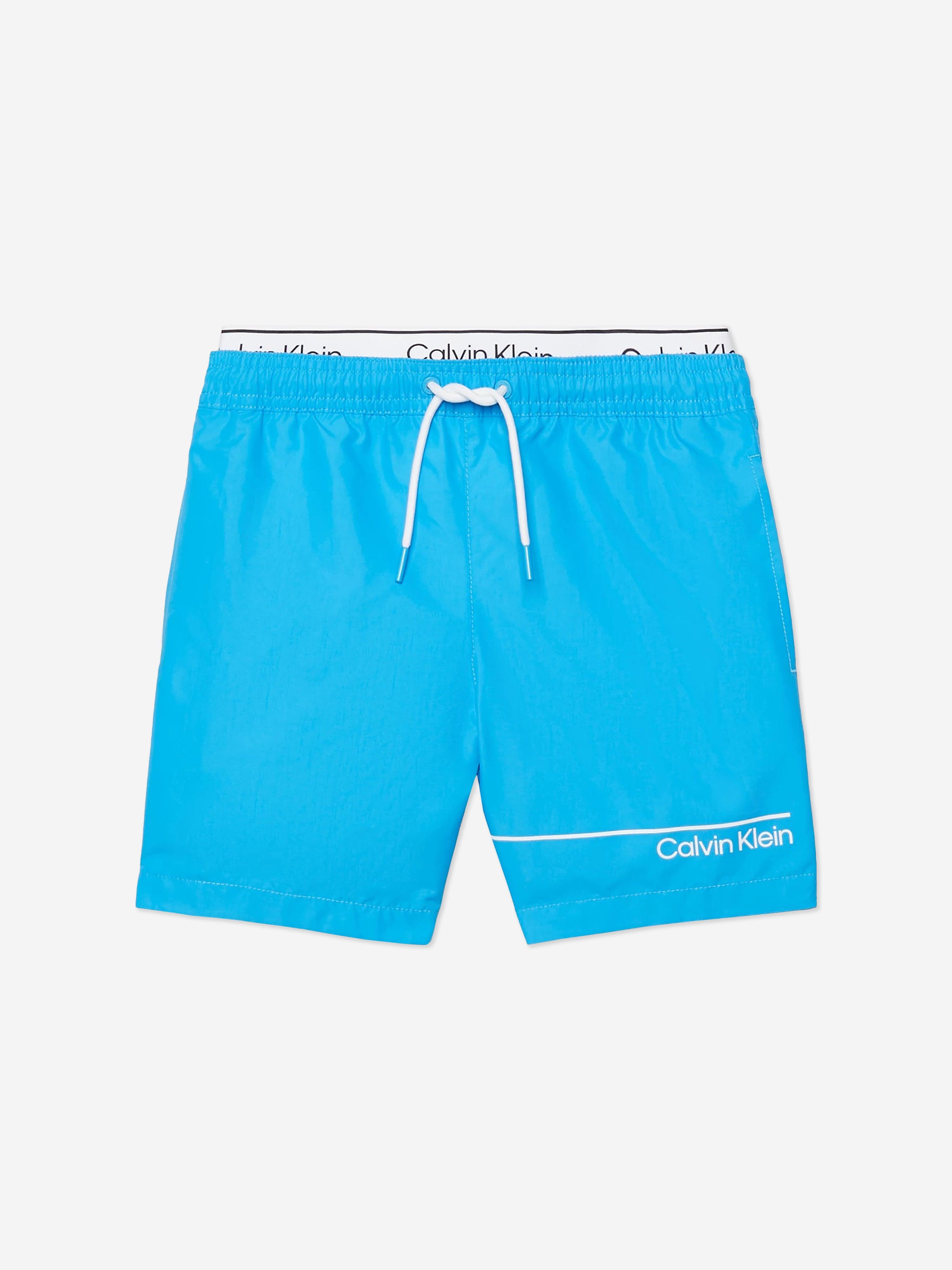 Calvin Klein Boys Double Waistband Swim Shorts in Blue