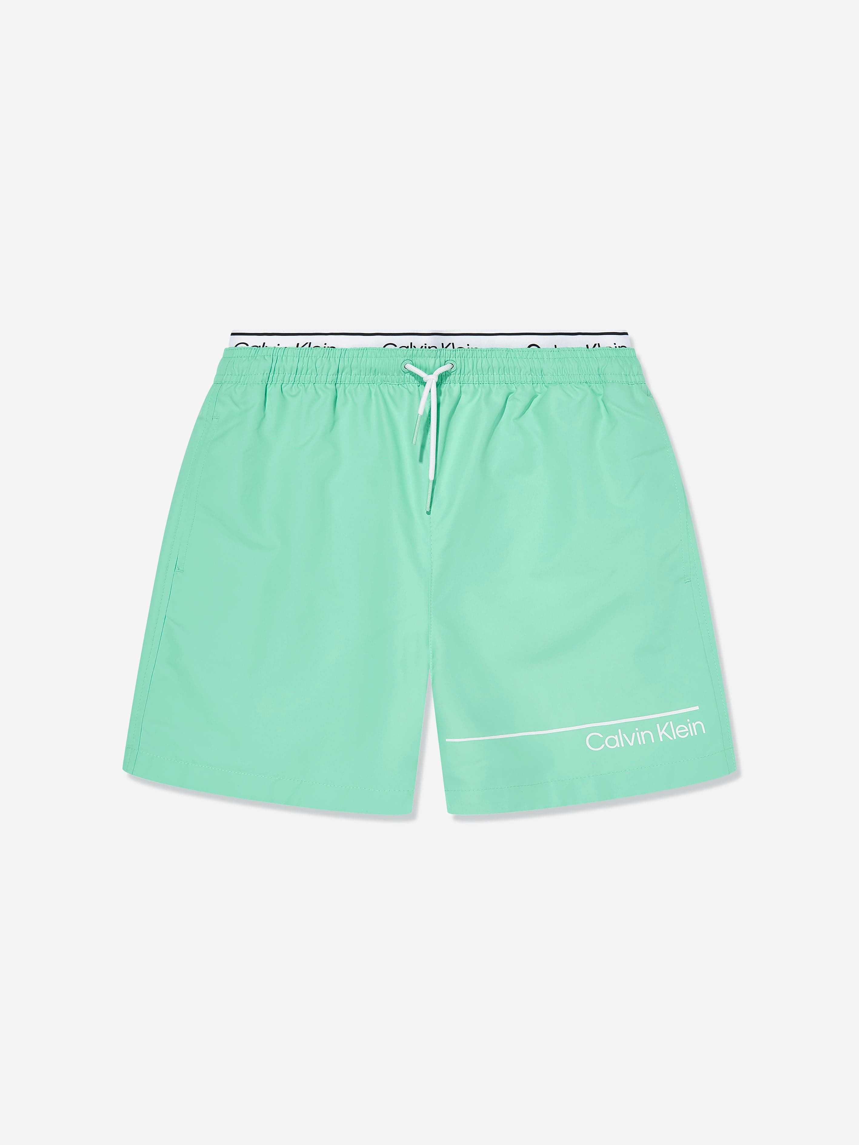 Calvin Klein Boys Double Waistband Swim Shorts in Green