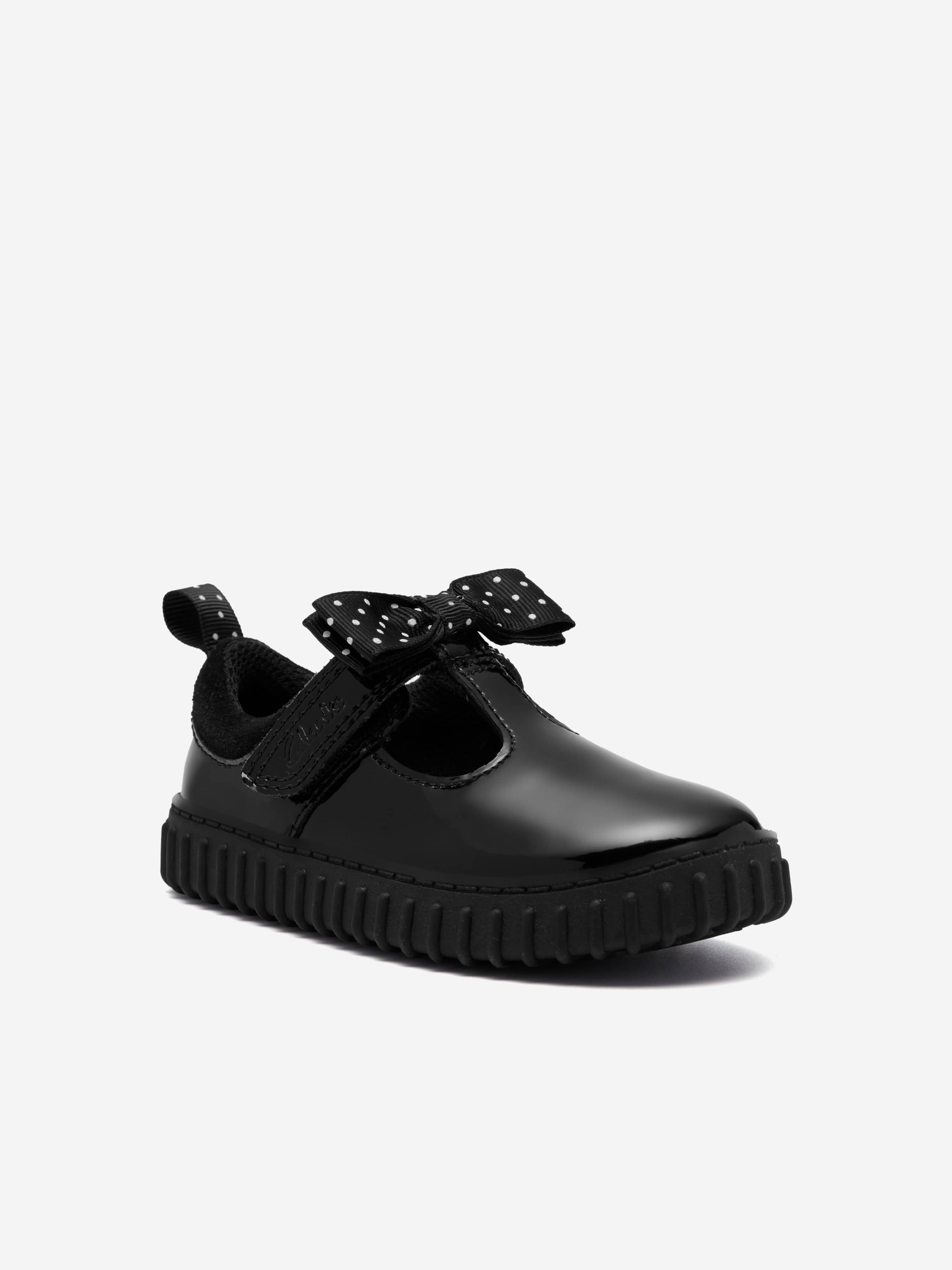 Clarks Girls Patent Leather Cove Bow Shoes in Black (Standard Fit)